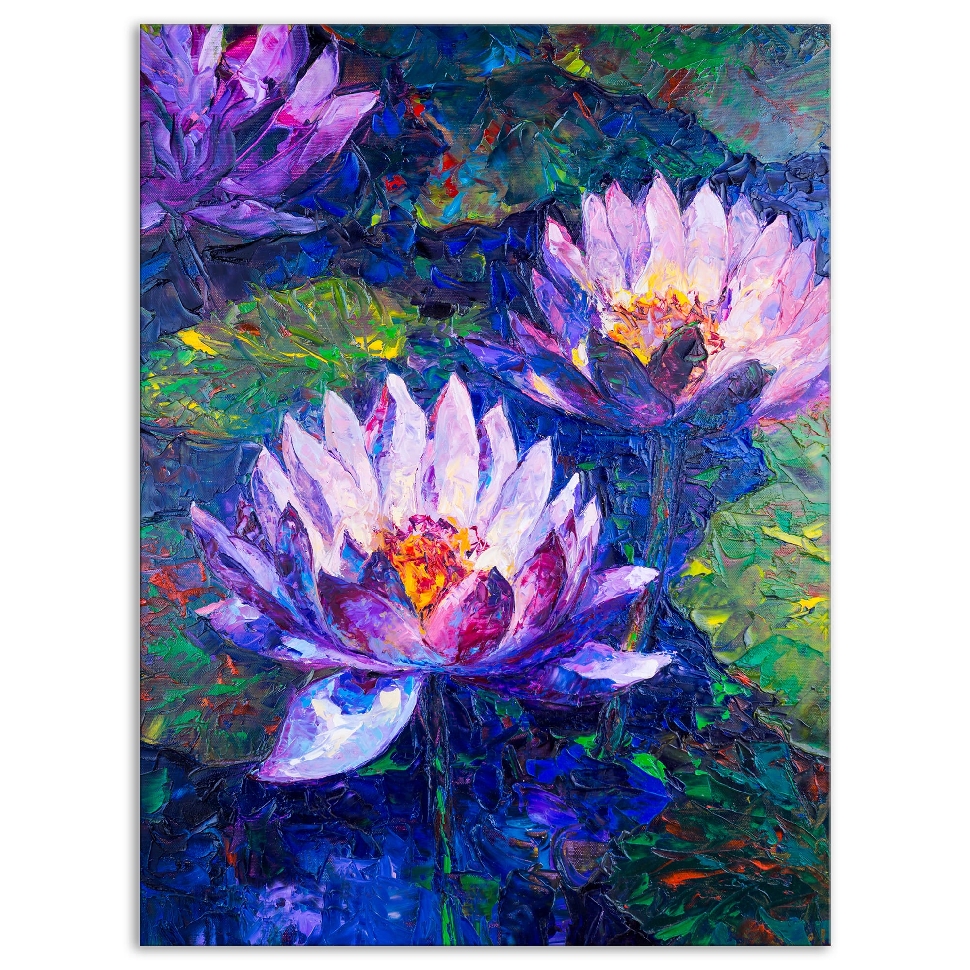 Designart - Blue Lotus Oil Painting - Floral Art Canvas Print