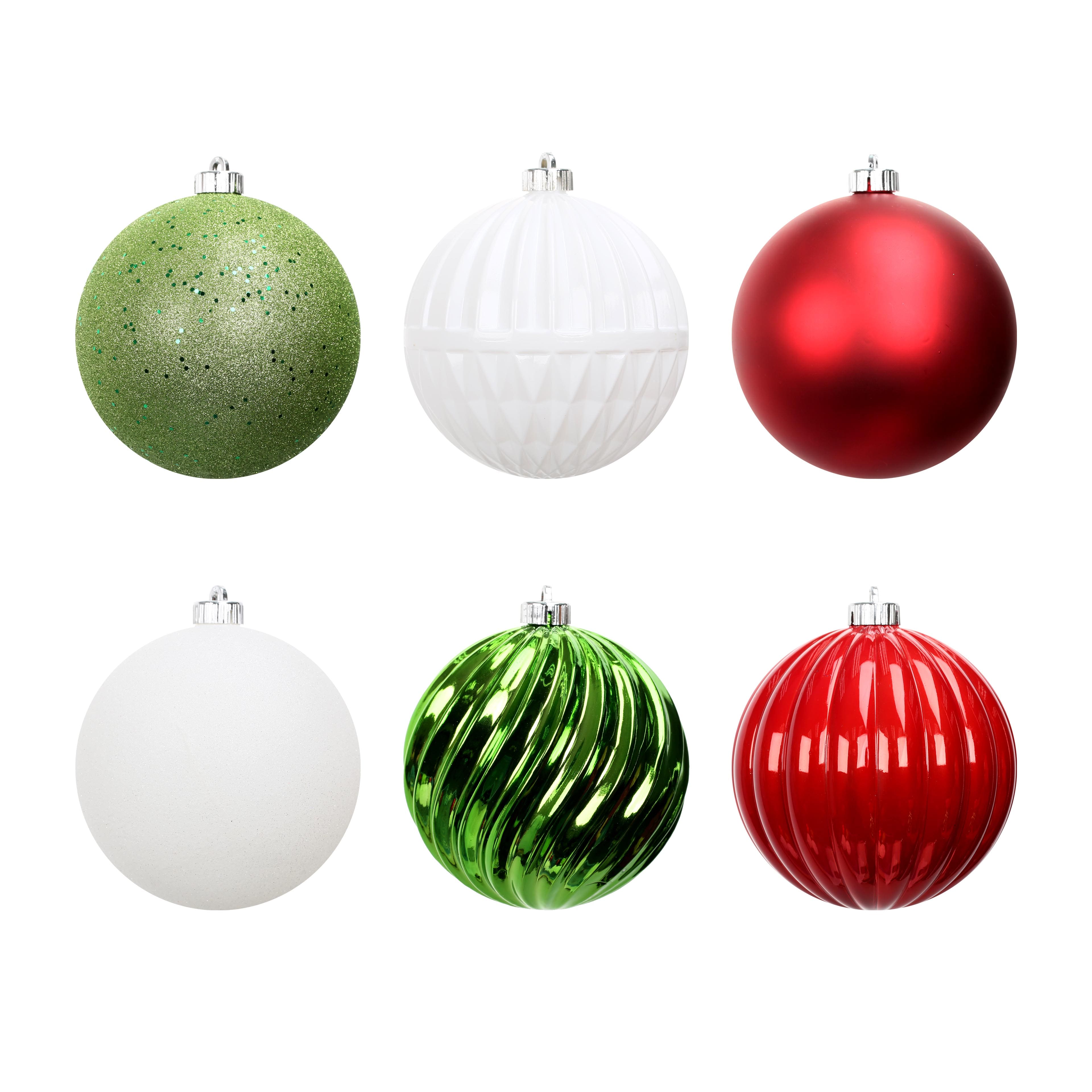 6 Pack 6&#x22; Red, White &#x26; Green Shatterproof Ball Ornaments by Ashland&#xAE;