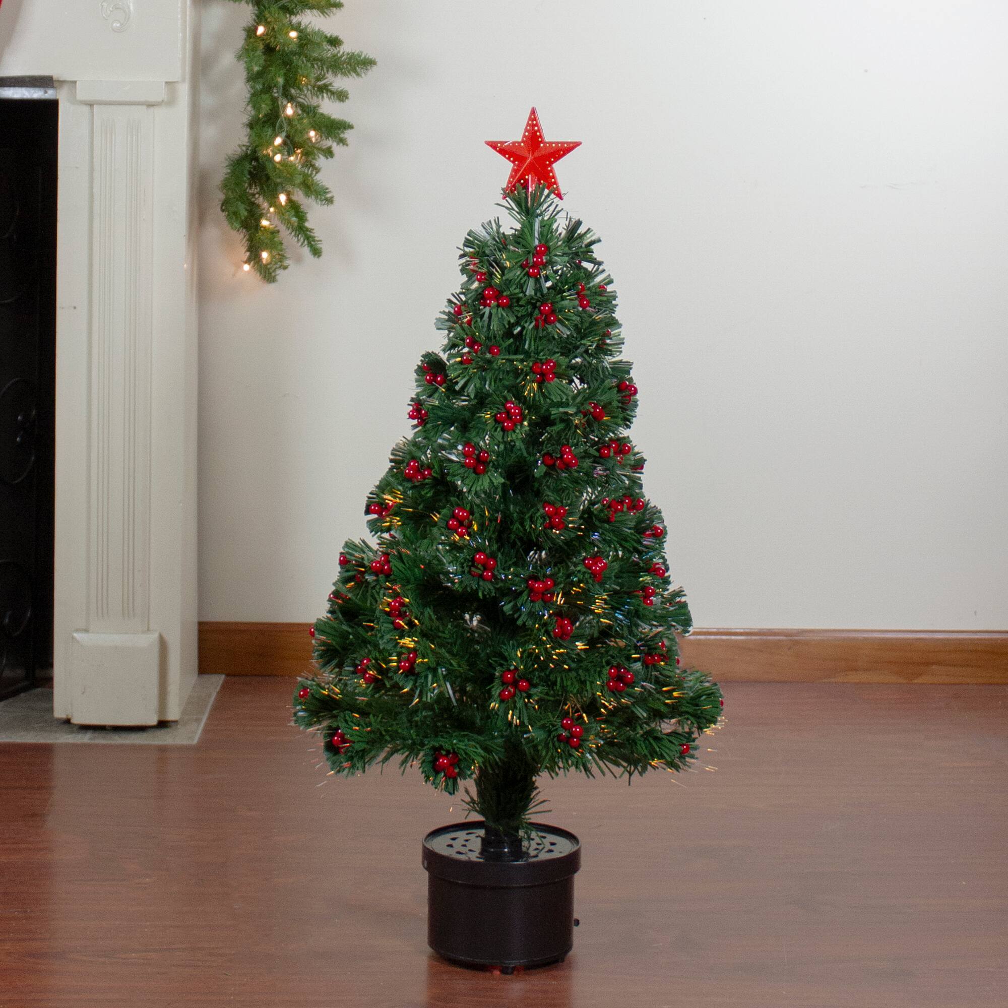 3ft. Fiber Optic Color Changing Artificial Christmas Tree with Red Berries
