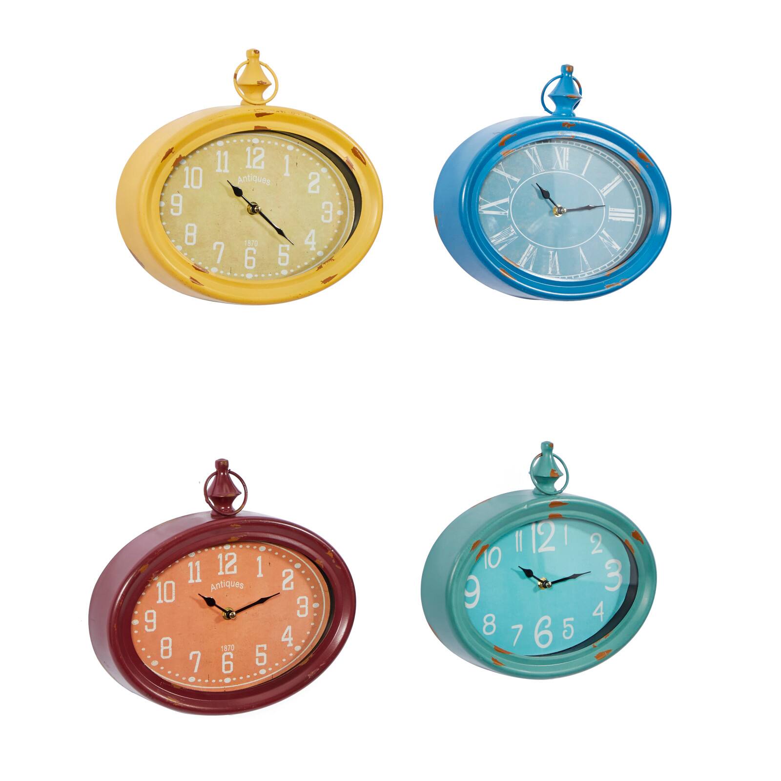 Set of 4 Multi Colored Metal Vintage Wall Clock, 11