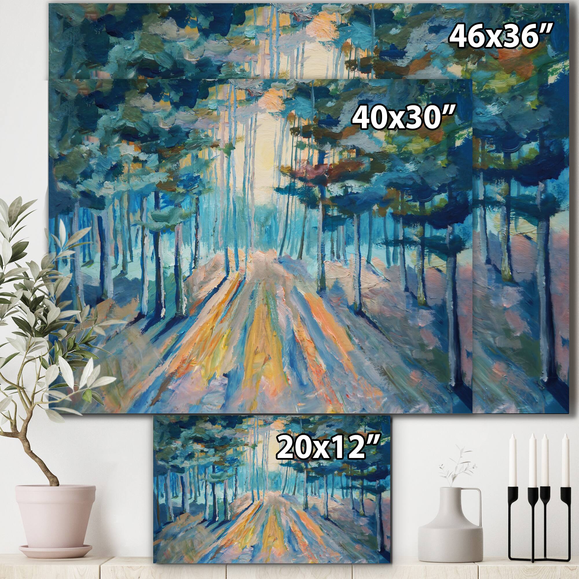 Designart - Handpainted Sunlight In Winter Forest - Traditional Canvas Wall Art Print