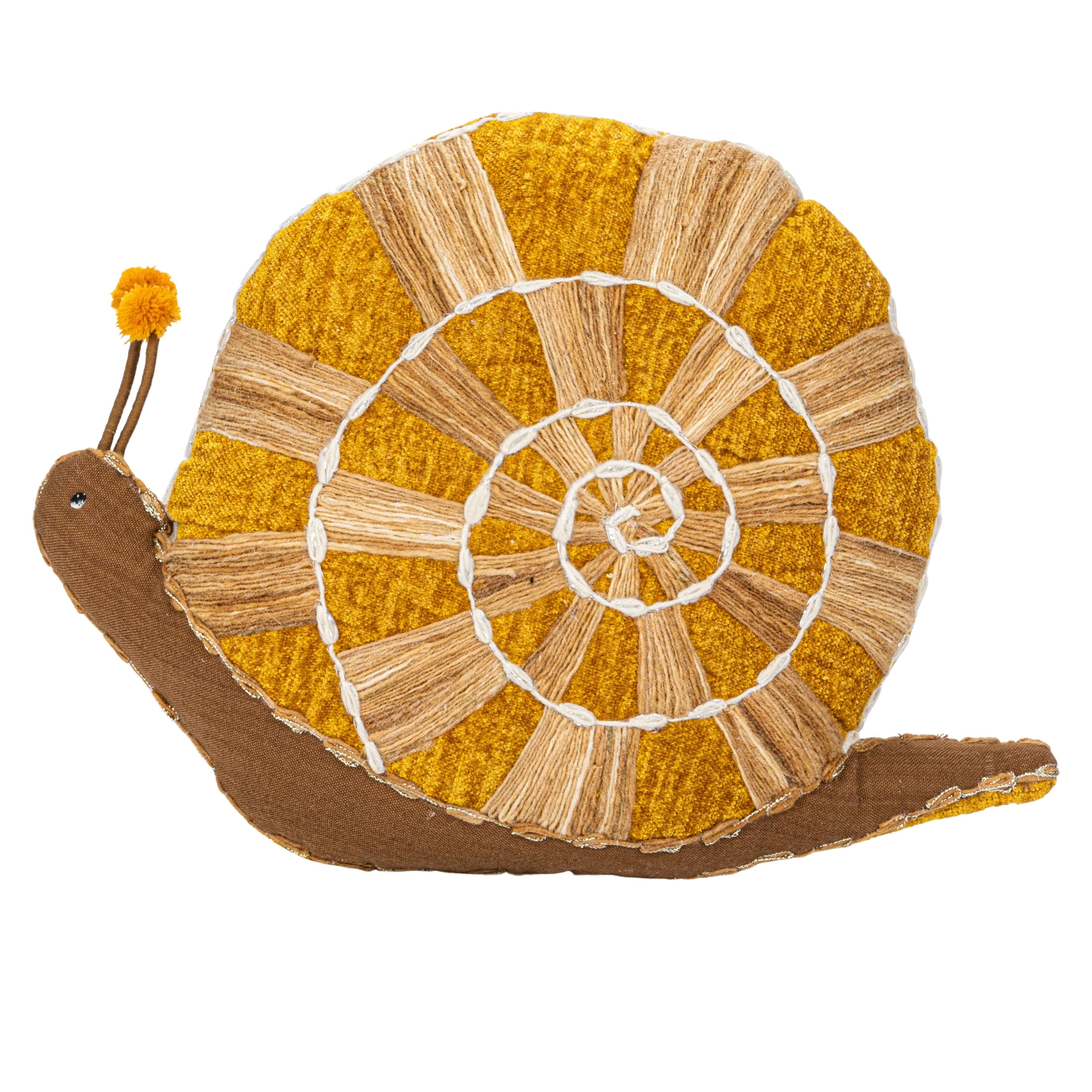 Hello Honey® 18" x 14" Mustard & Brown Hand-Woven Fabric Snail-Shaped Throw Pillow