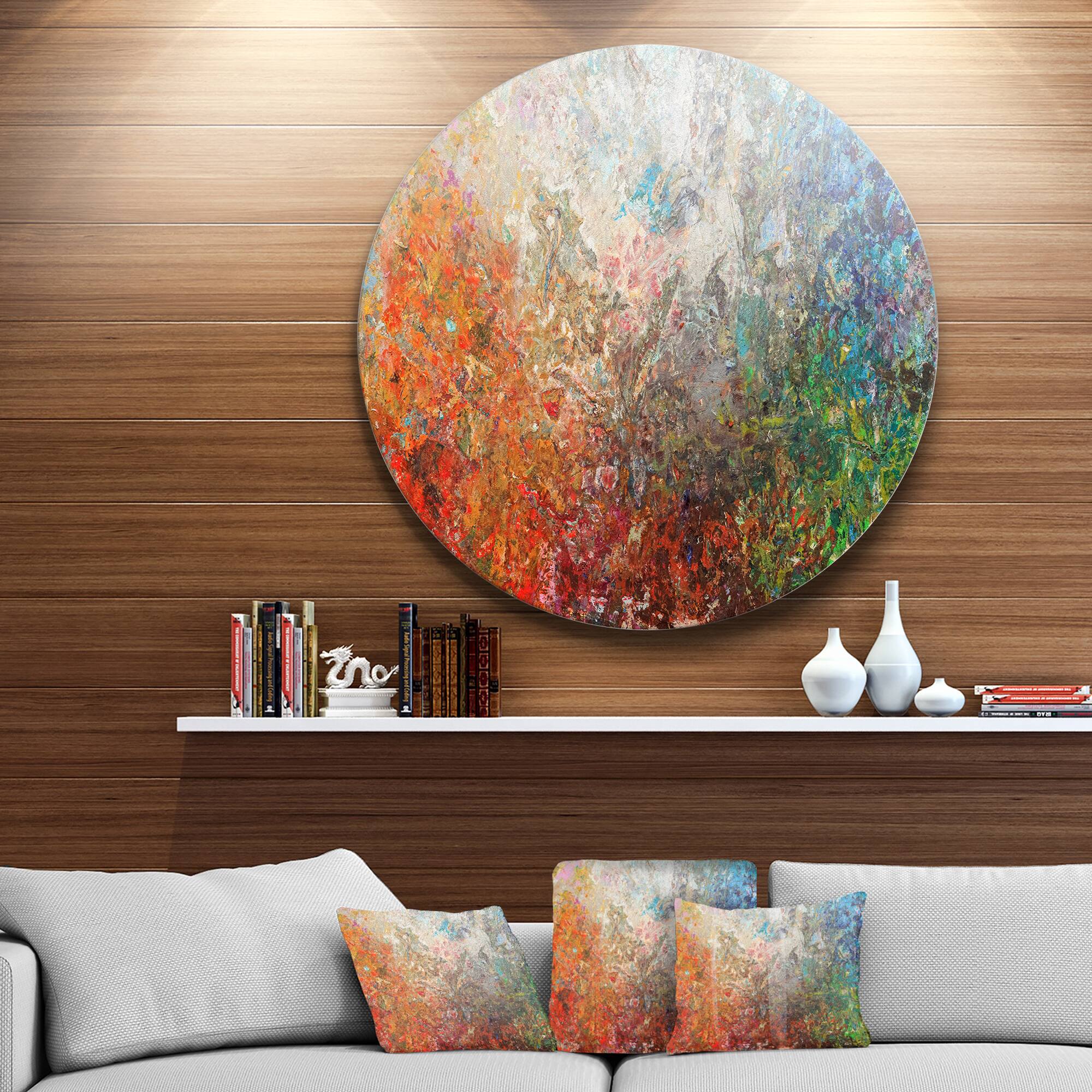 Designart - Board Stained Abstract Art&#x27; Disc Abstract Circle Metal Wall Art