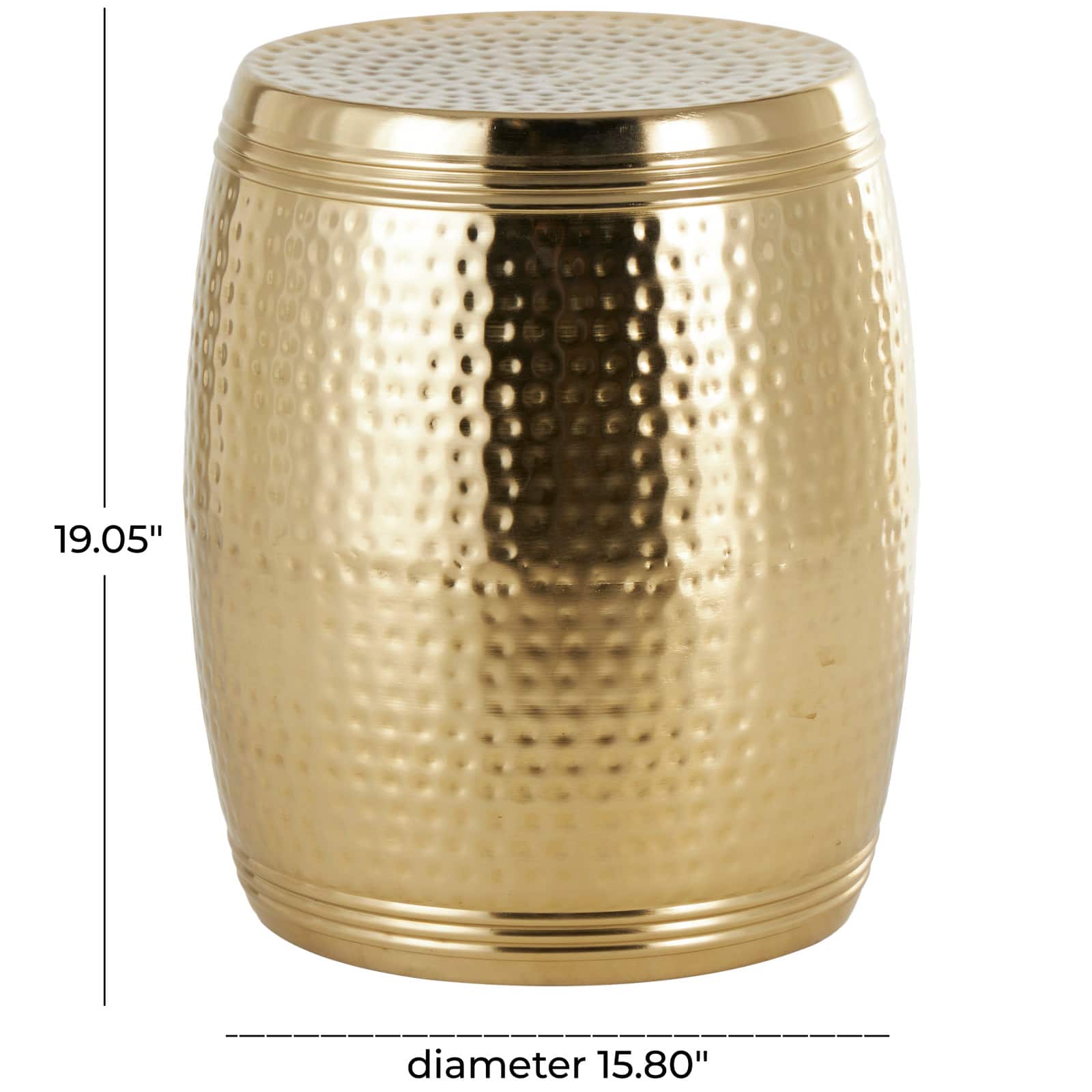19" Gold Metal Hammered Drum Side End Accent Table
