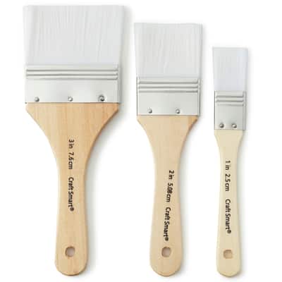 Craft Smart® Large Area Flat Brush Pack, White Taklon, 3 Count image