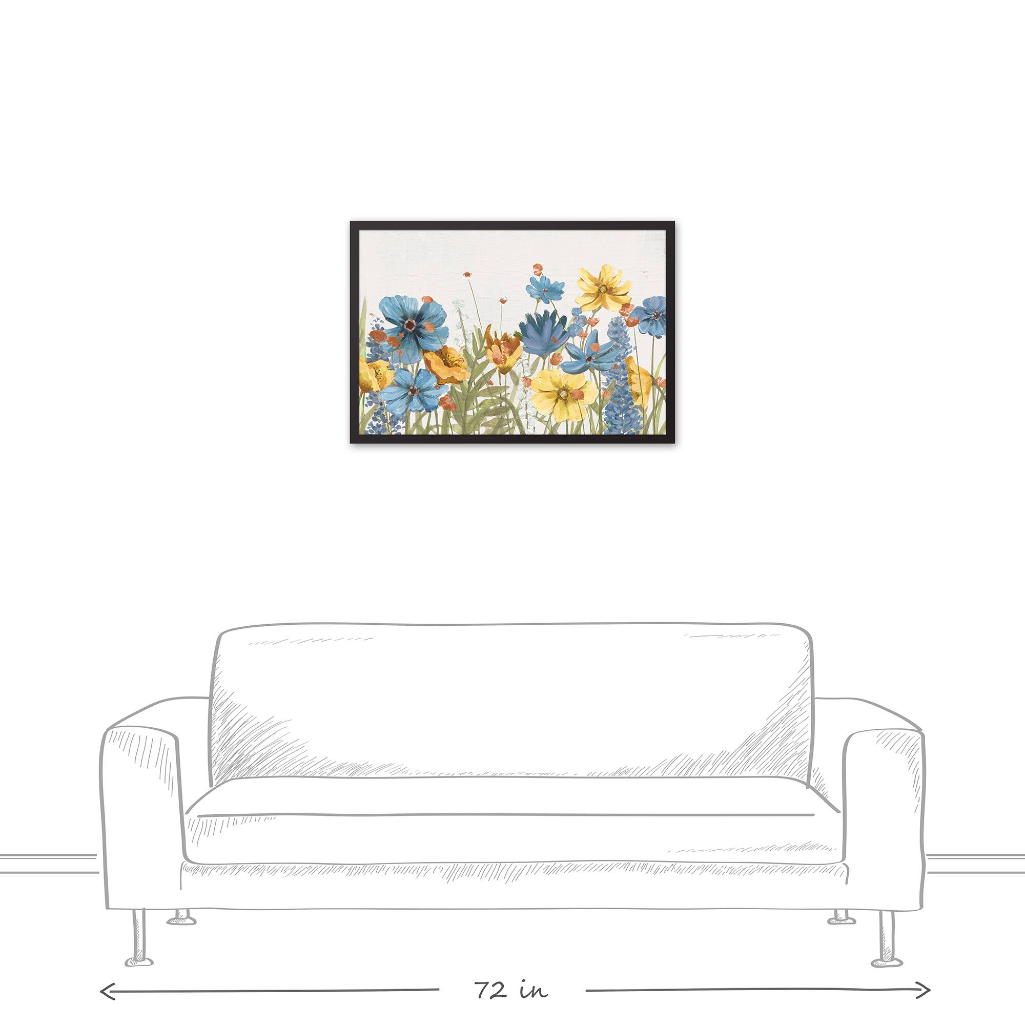Field Of Happy Flowers 31.73" x 21.73" Black Framed Canvas