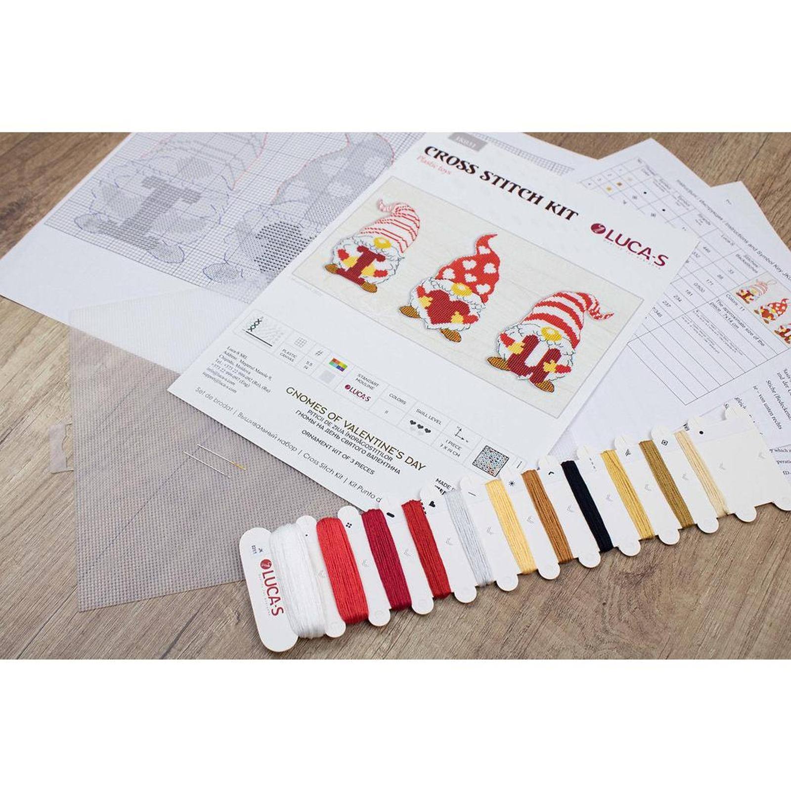 Luca-S Gnomes Of Valentine's Day Plastic Canvas Counted Cross Stitch Kit