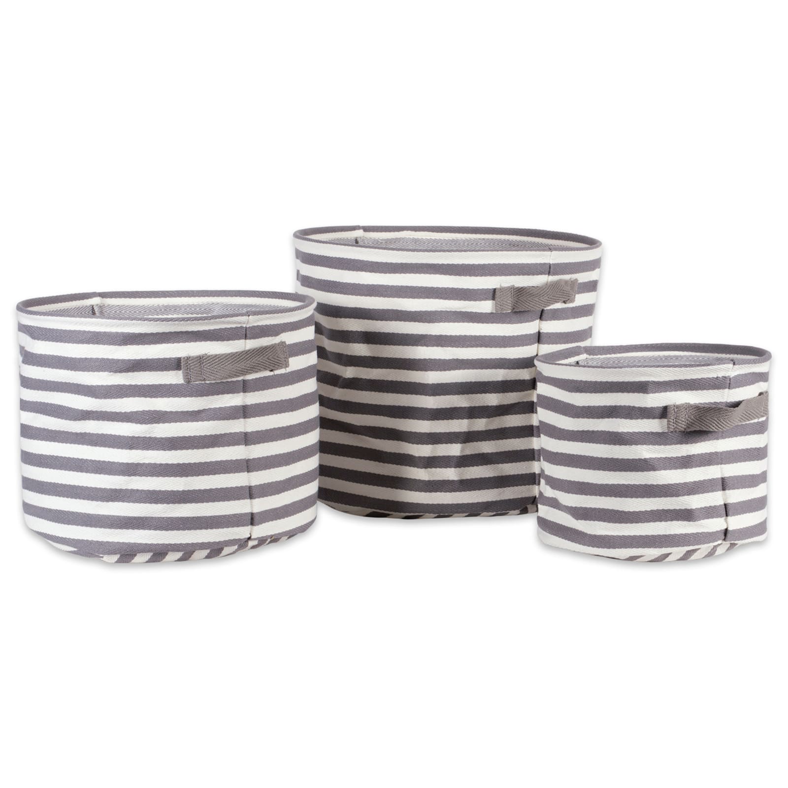 DII&#xAE; Round Stripes PE-Coated Herringbone Woven Cotton Laundry Bin Set