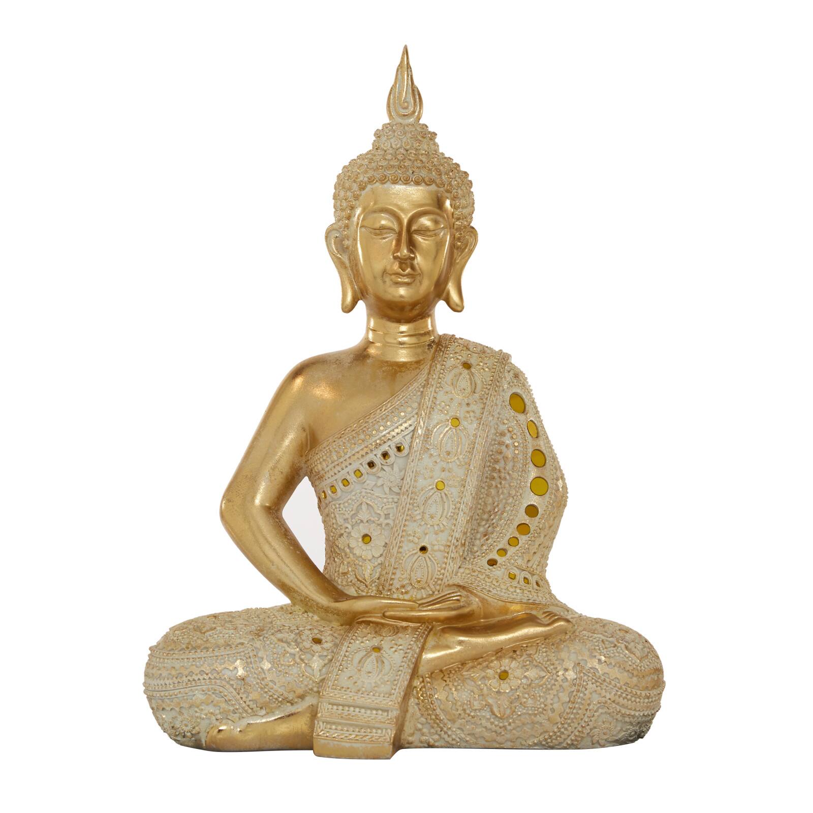 Gold Polystone Glam Sculpture, Buddha 20&#x22; x 14&#x22; x 9&#x22;