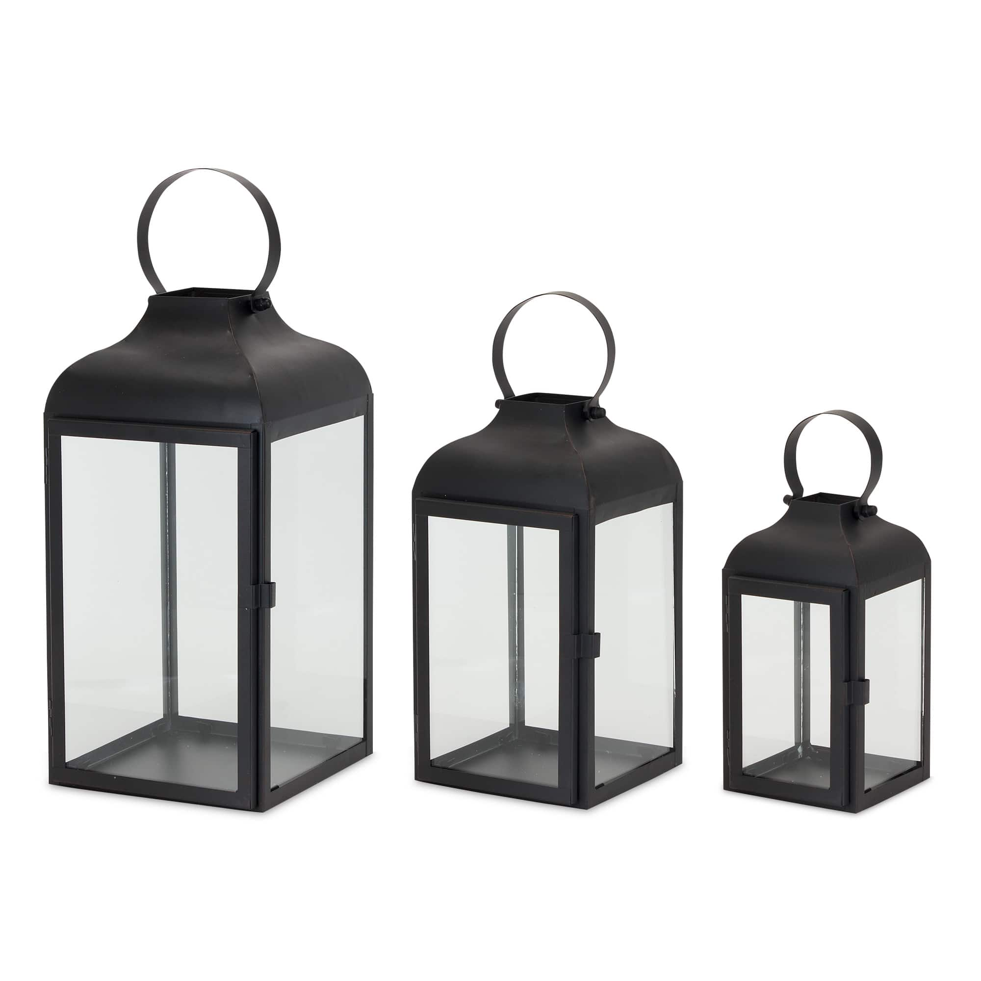 Black Iron Lantern Set, 10&#x22;, 12.75&#x22; &#x26; 16&#x22;