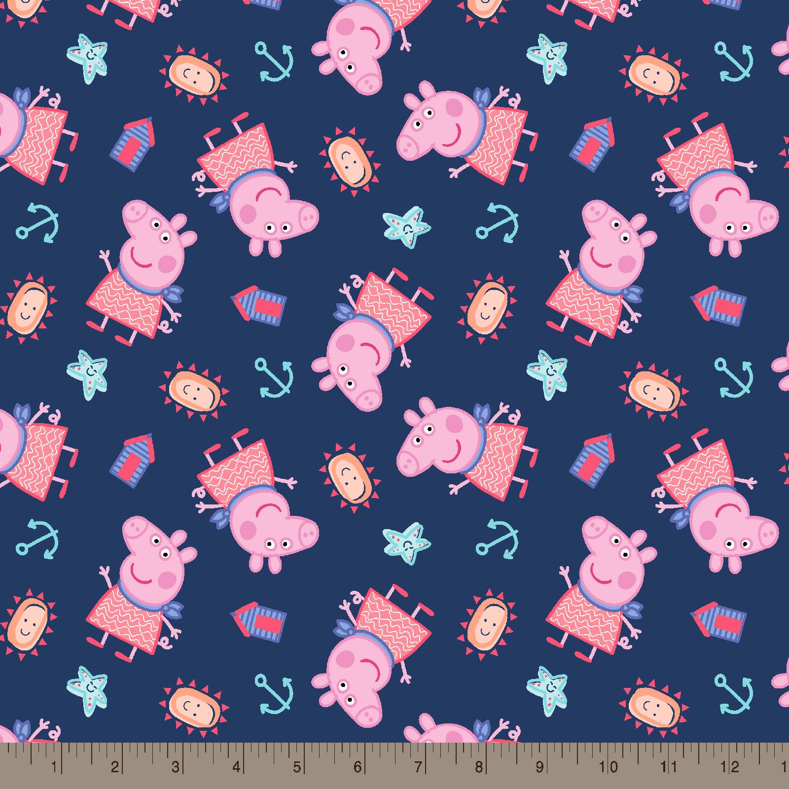 Peppa Pig Navy Peppa by The Seaside Cotton Fabric