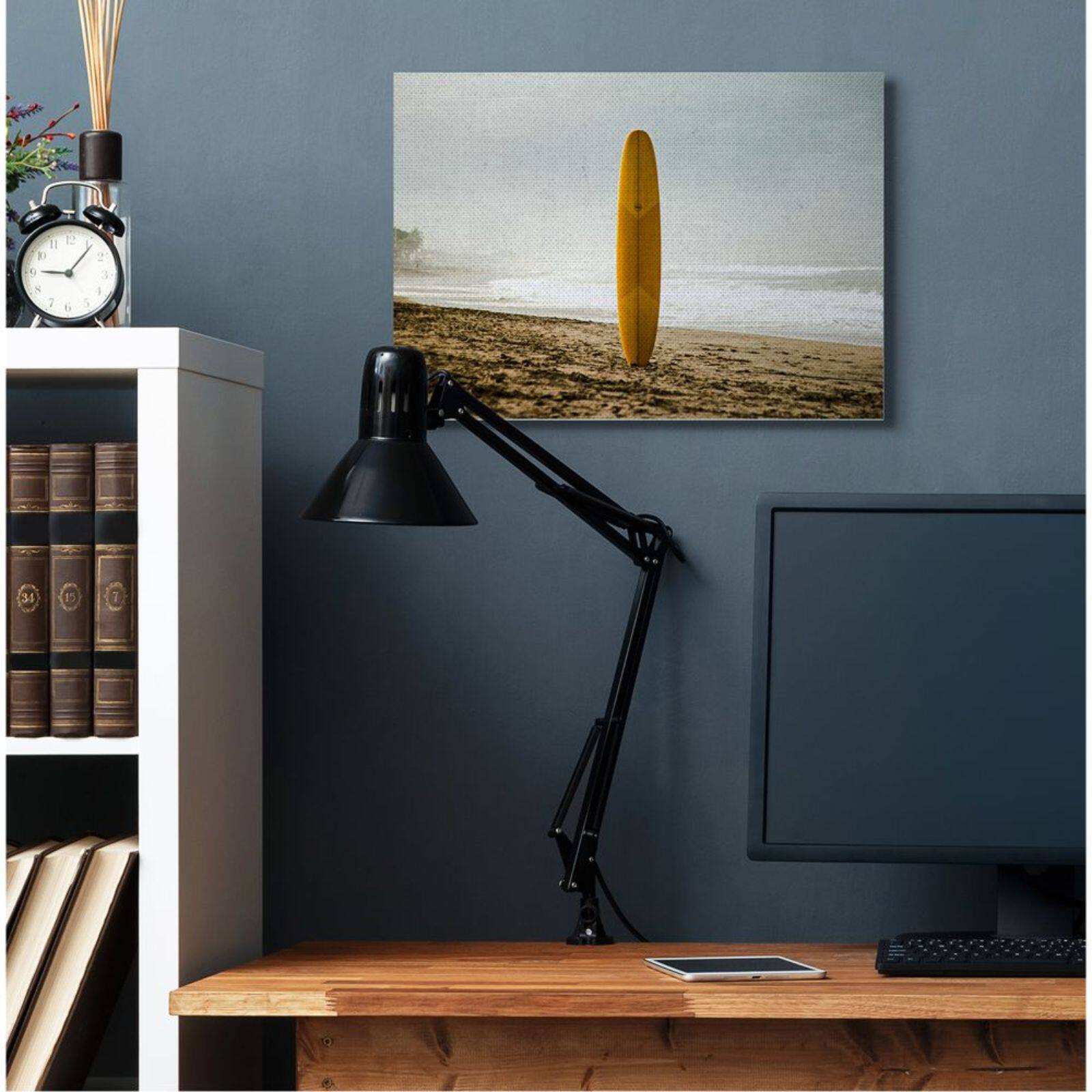 Stupell Industries Yellow Surfboard in Sand Canvas Wall Art