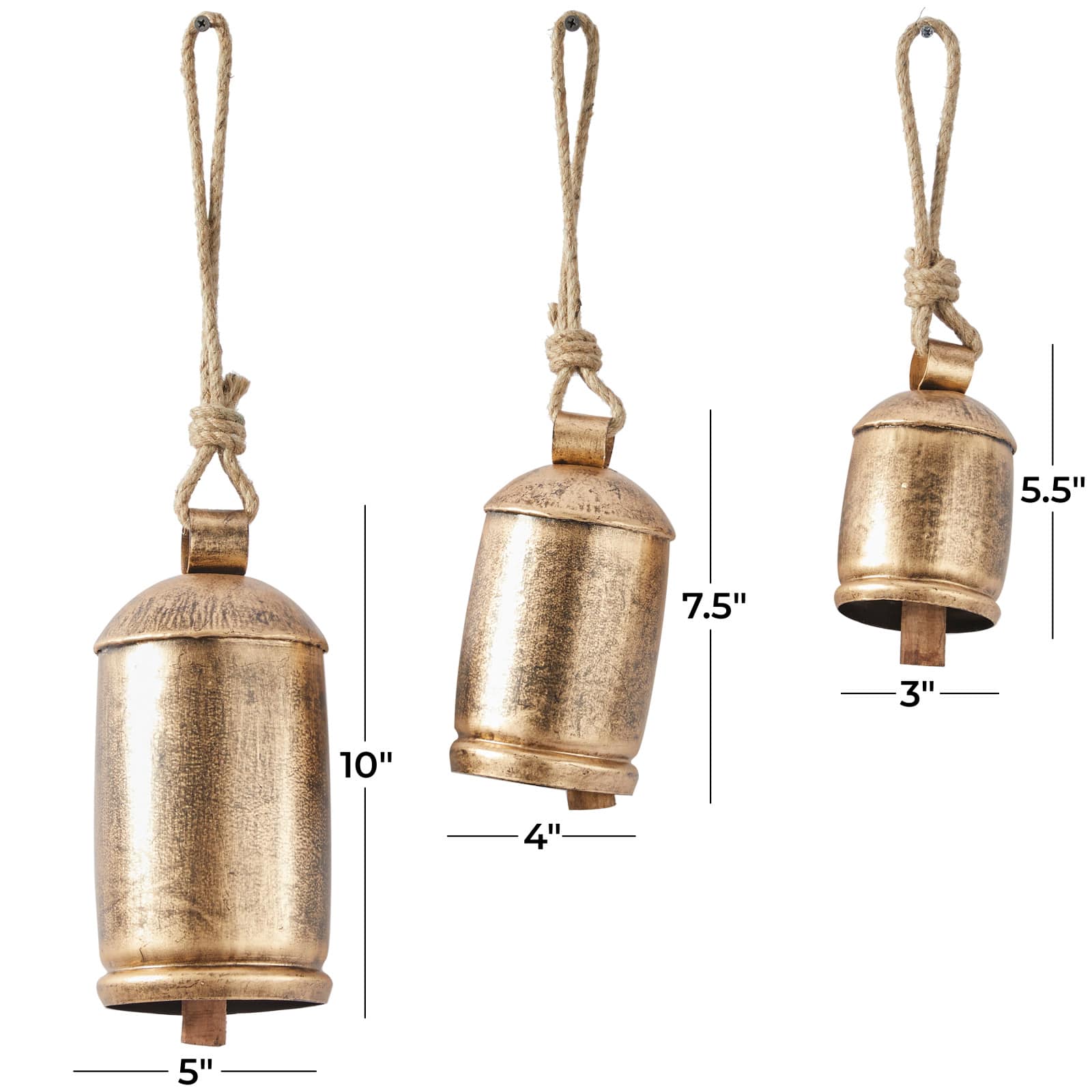 Silver Metal Bohemian Decorative Cow Bell, Set of 3" 13", 10", 8"