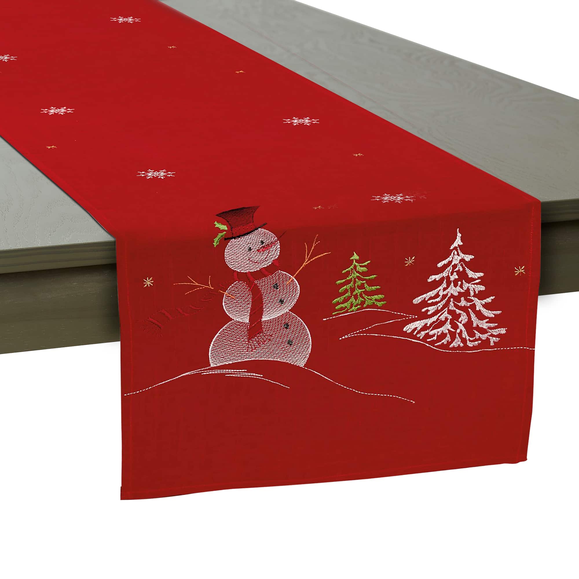 DII® 70" Red Embroidered Snowman Table Runner