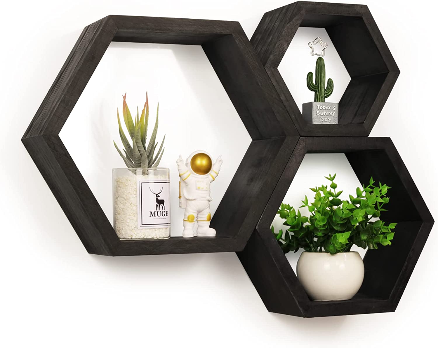 Black Hexagon Floating Shelves Set