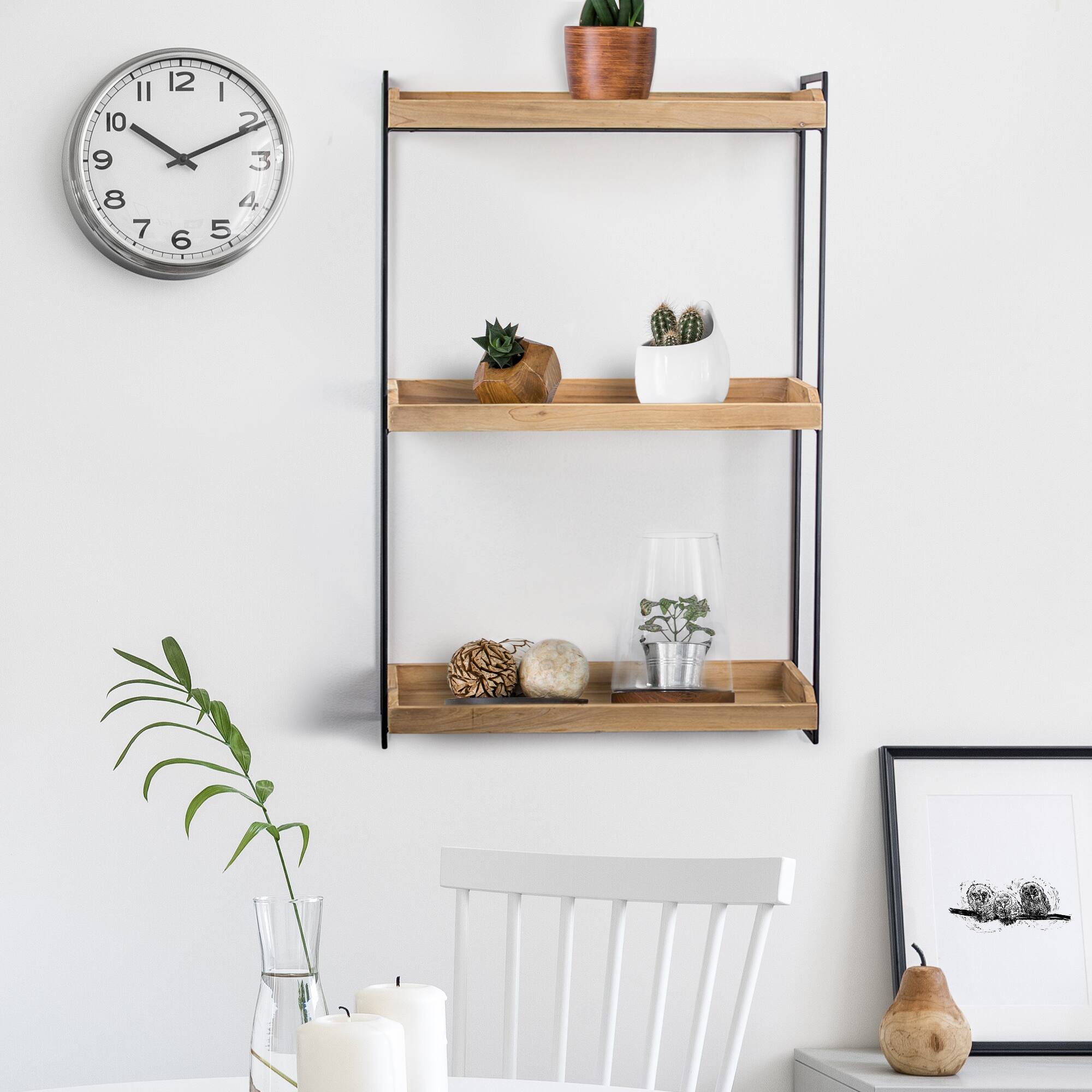 2.5ft. Wood &#x26; Metal 3 Tier Wall Mounted Shelving Unit