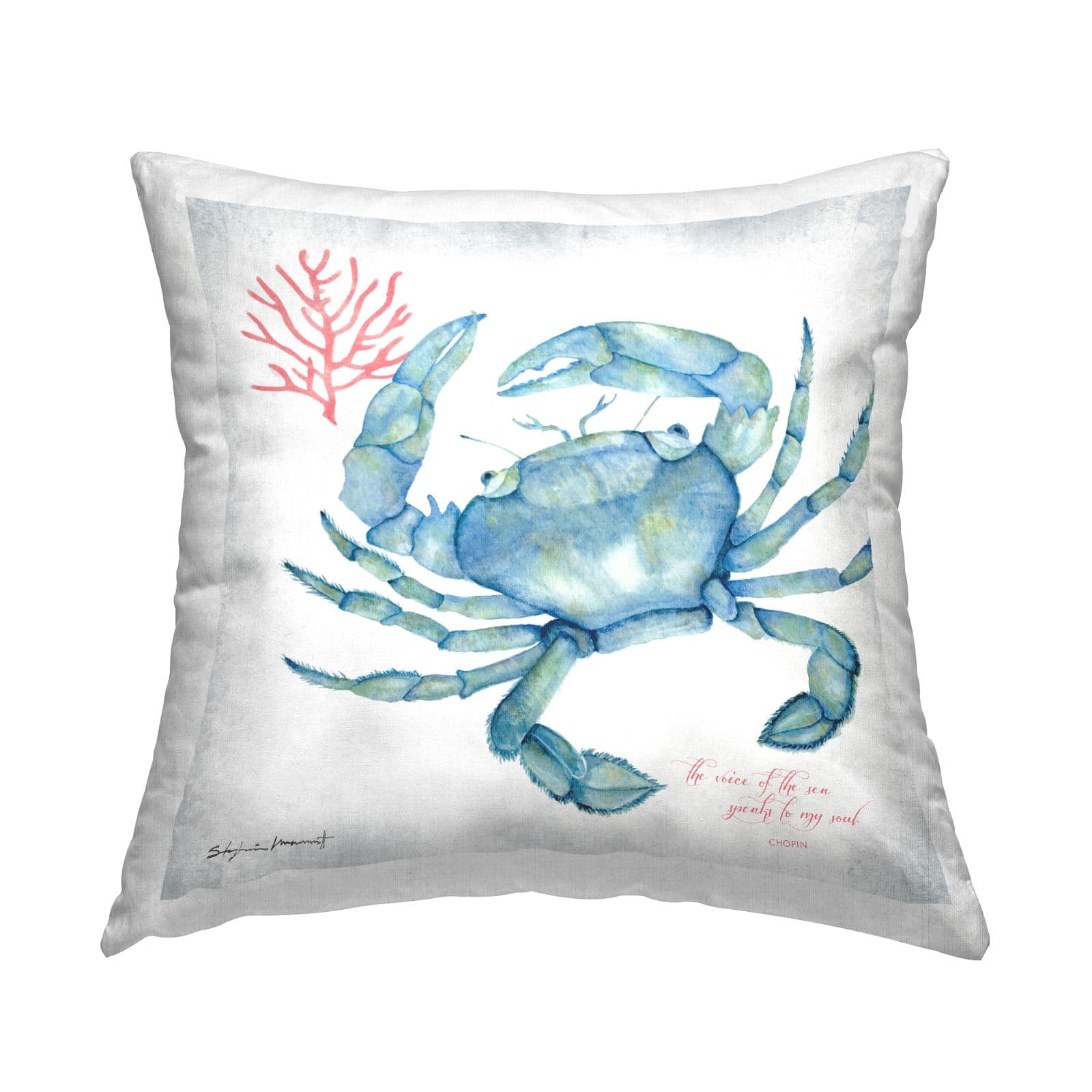 Stupell Industries Voice Of Sea Blue Crab Ocean Life Quote Throw Pillow, 18" x 18"