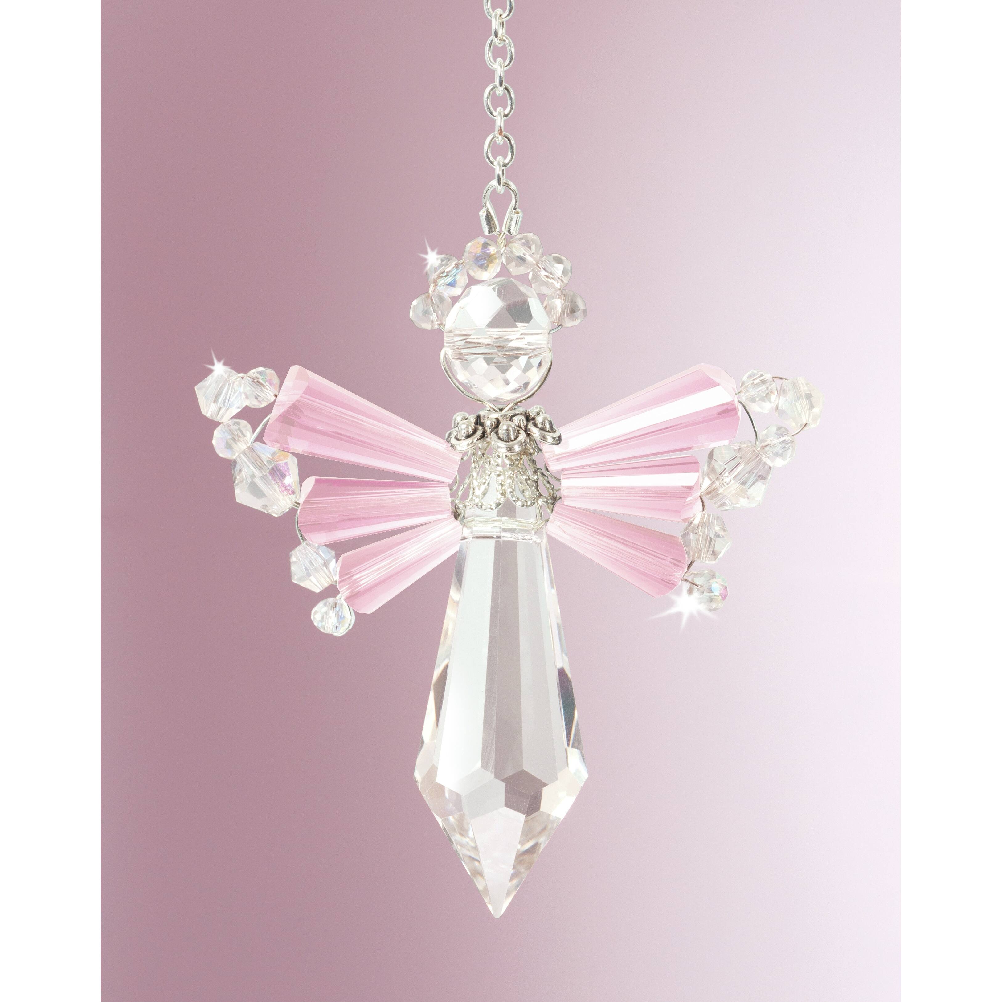 Solid Oak October/Pink Tourmaline Birthstone Angel Crystal Suncatcher