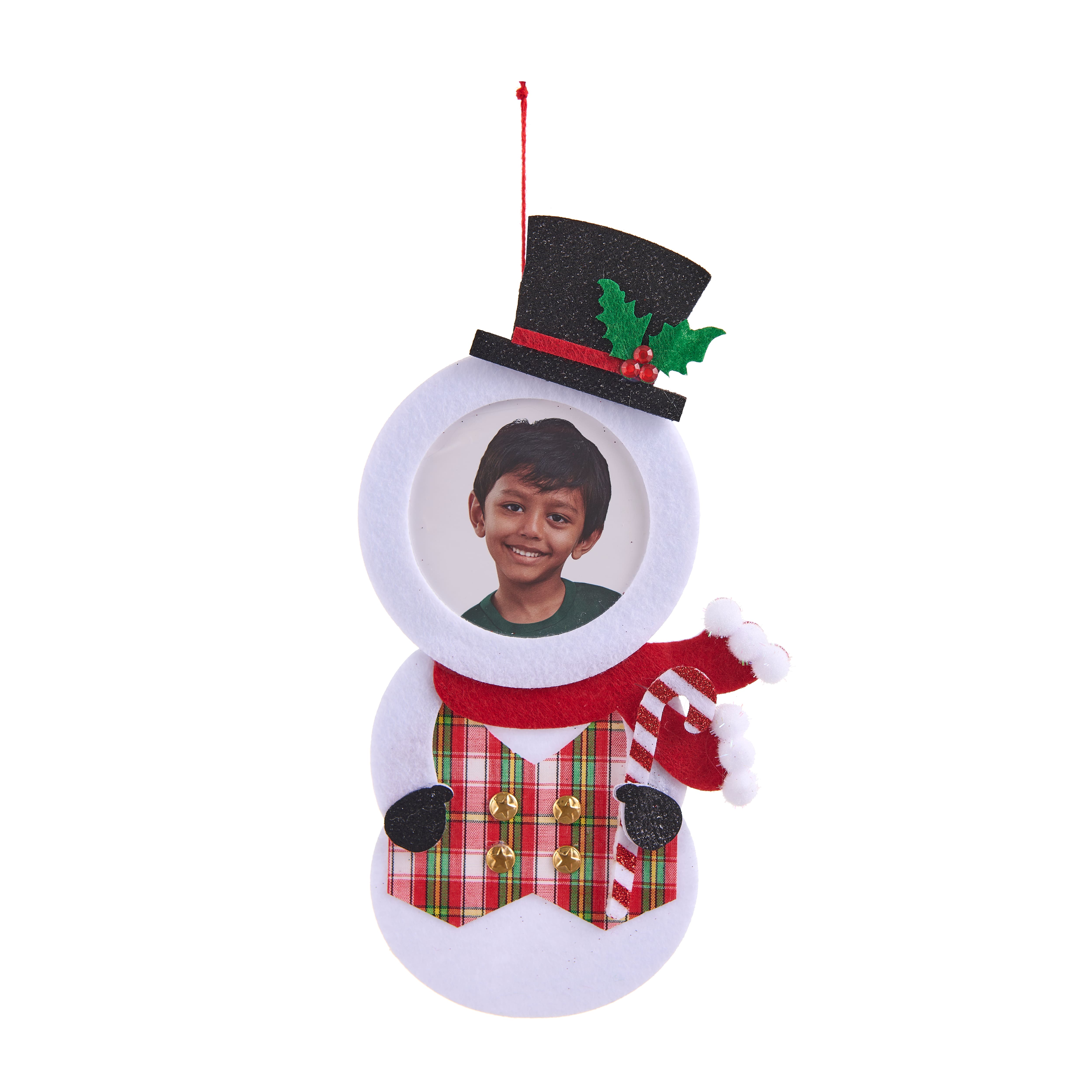2.5&#x22; Snowman Holding Candy Cane Felt Ornament Frame by Studio D&#xE9;cor&#xAE;