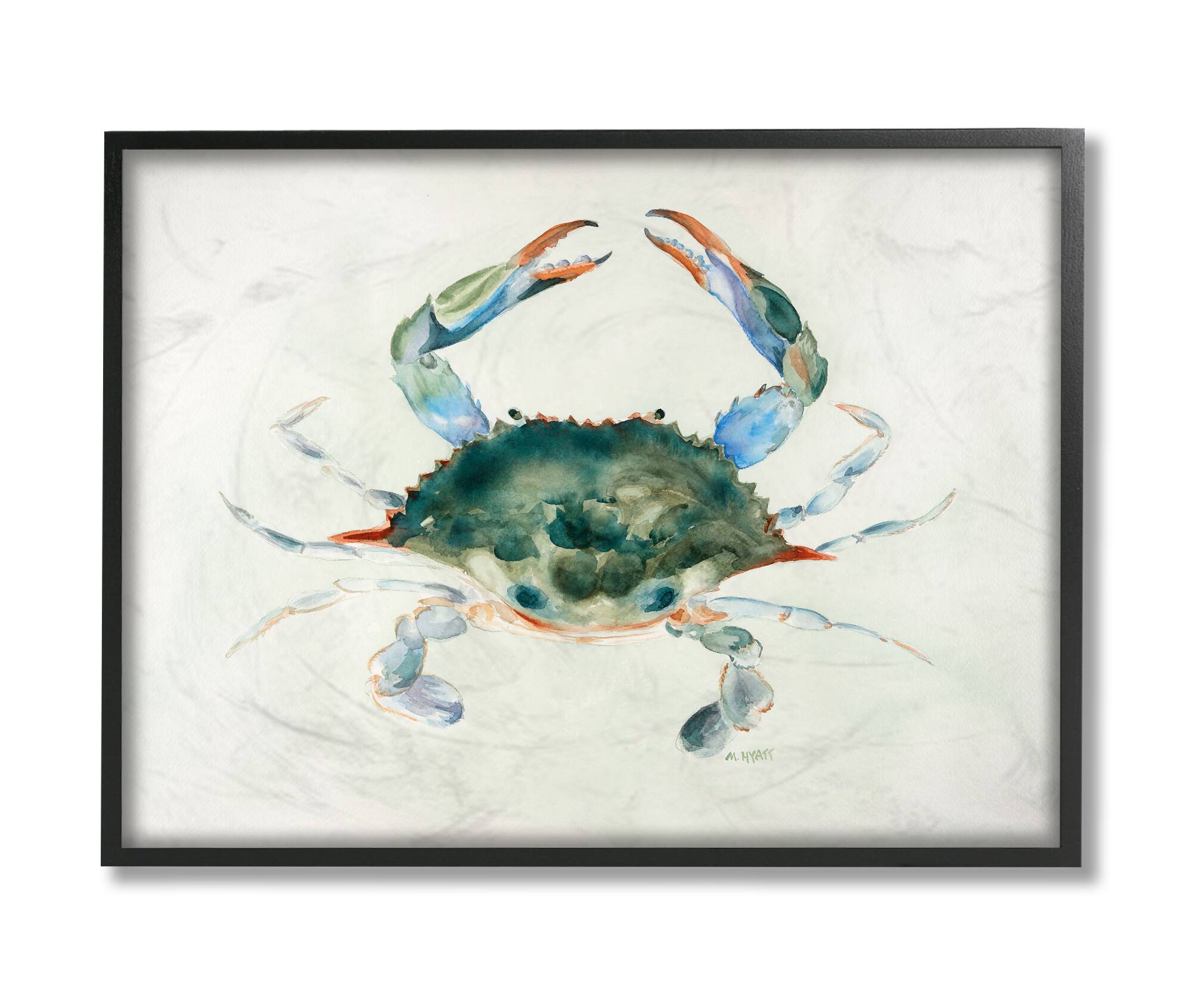 Stupell Industries Blue Sea Crab Over Beige Soft Watercolors Framed Wall Art