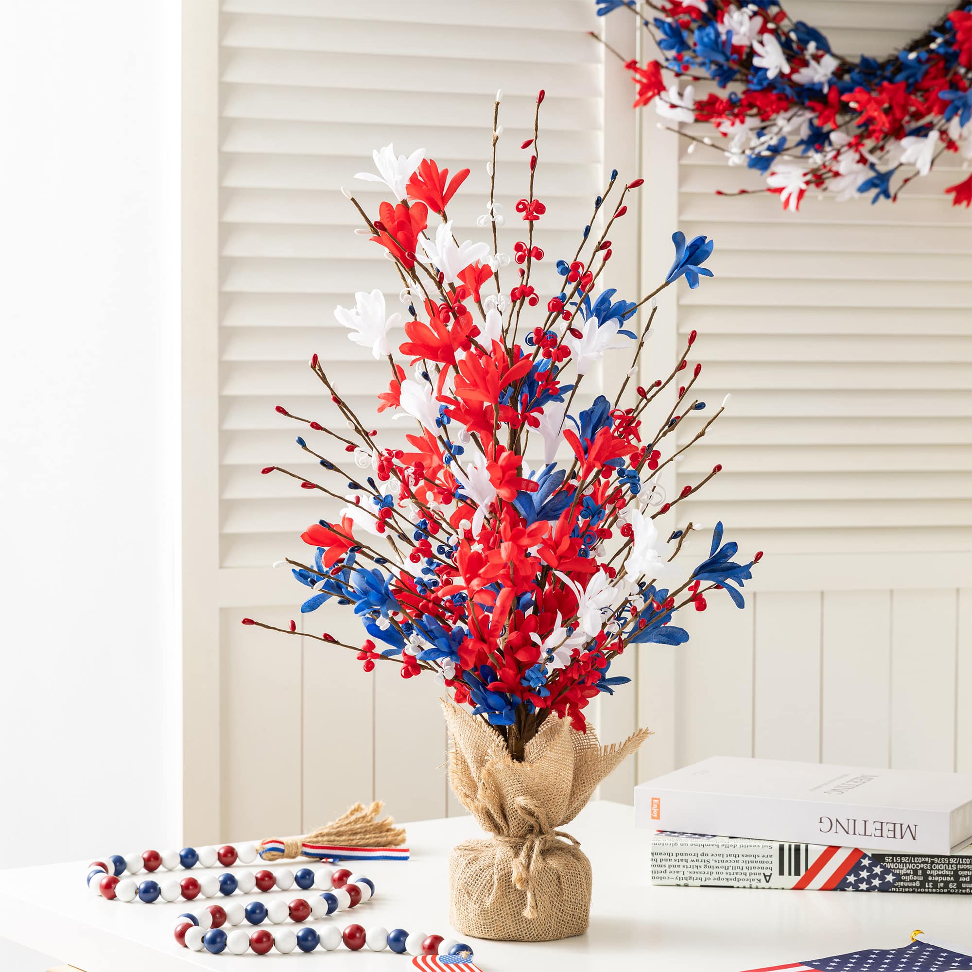 Glitzhome® 21" Patriotic Americana Red, White & Blue Floral Table Tree