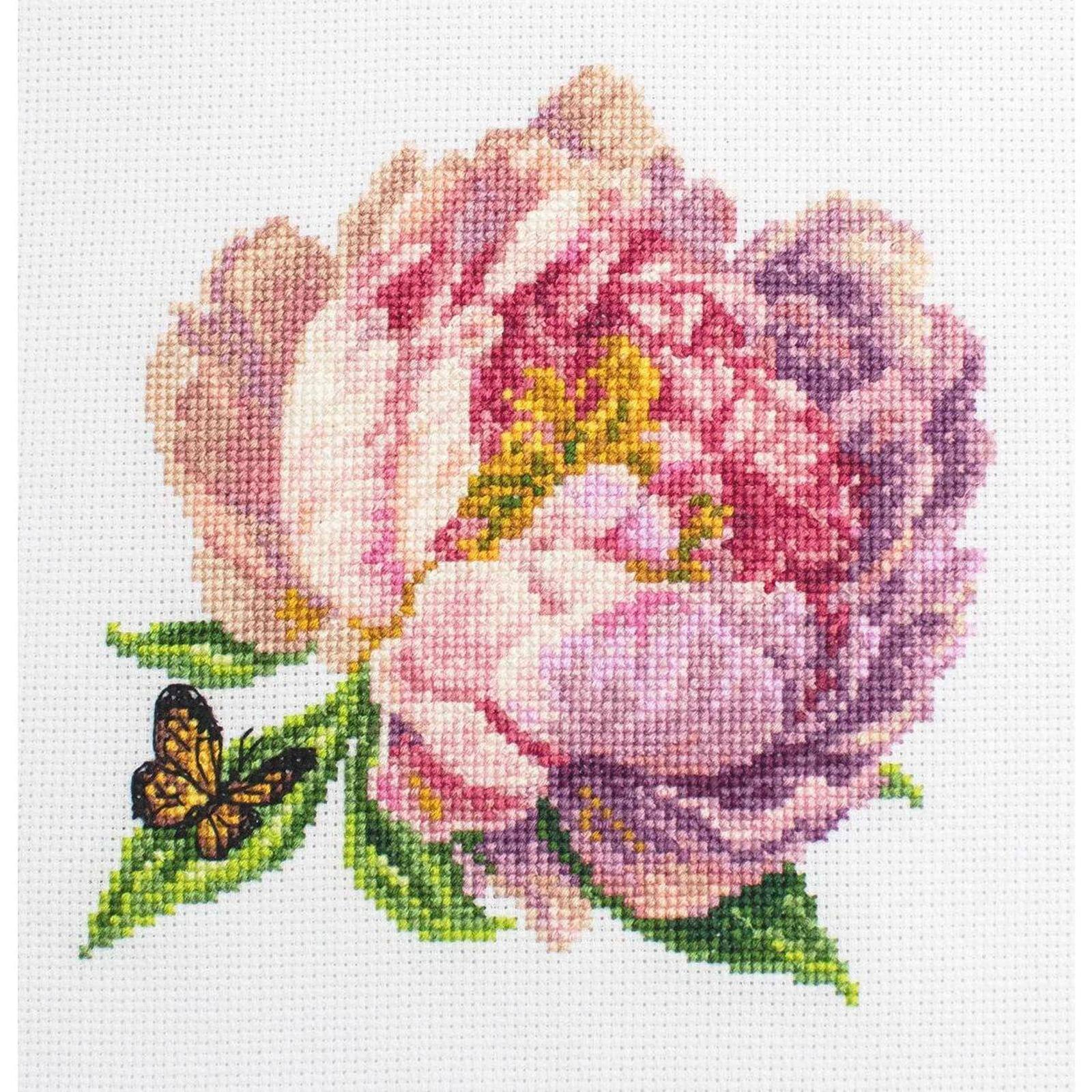 Luca-S Rozella Peony Counted Cross Stitch Kit with Display Hoop