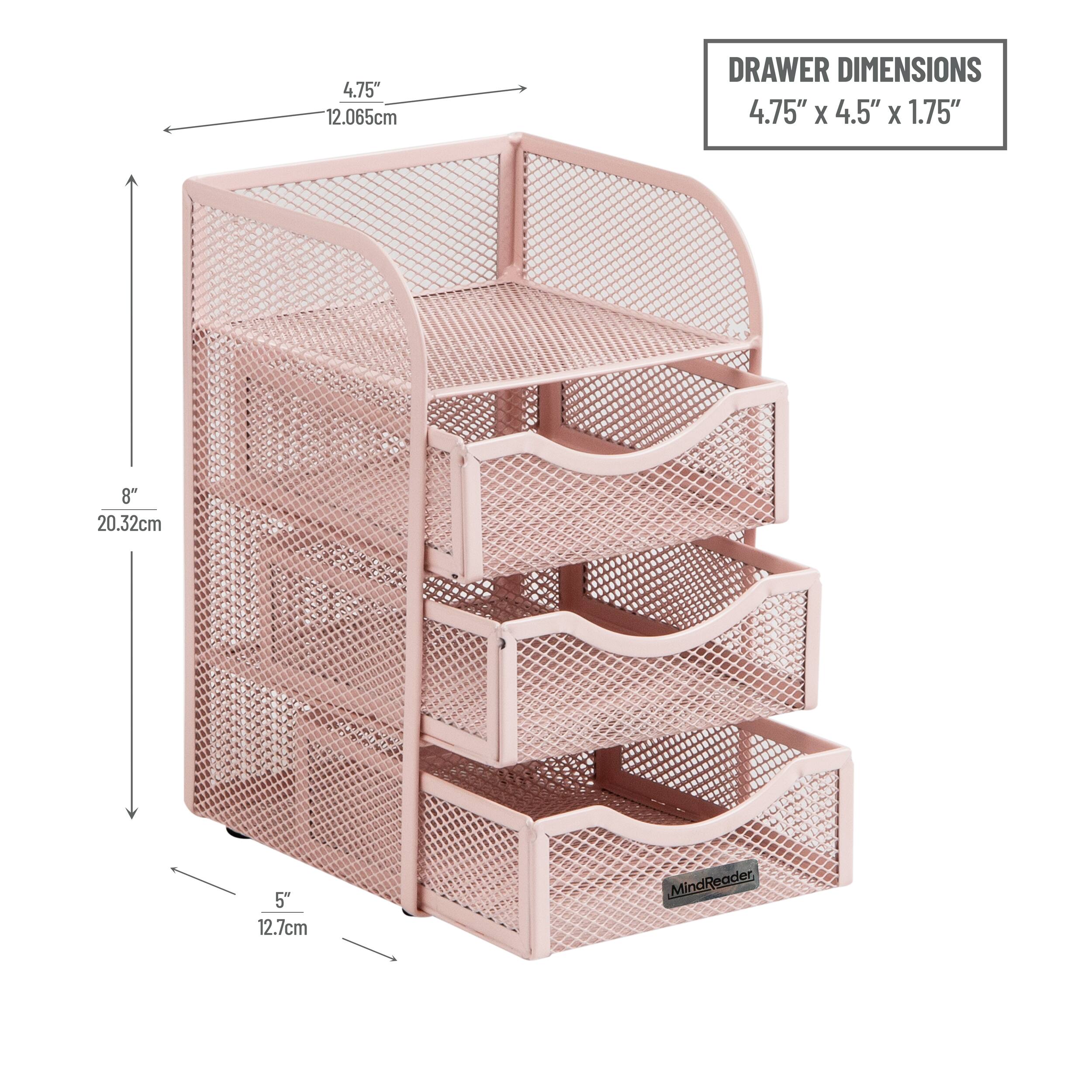 Mind Reader Pink 3 Drawers Mini Desk Office Supplies Organizer