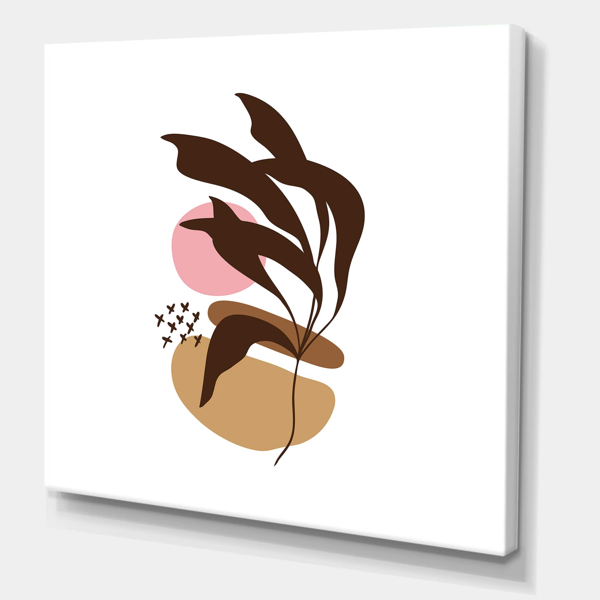 Designart - Elementary Shapes With Abstract Plants - Modern Canvas Wall Art Print