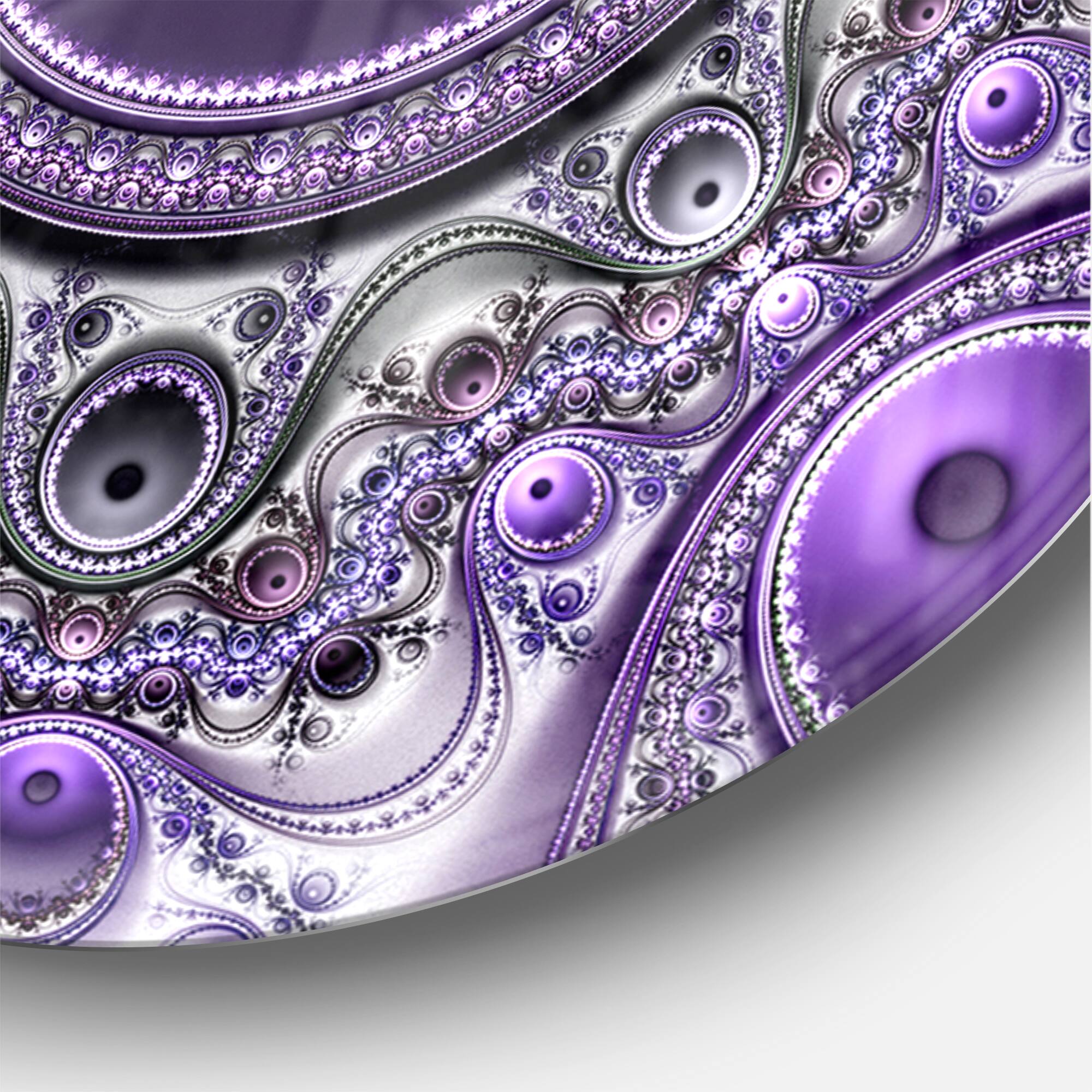 Designart Purple Fractal Pattern with Circles Modern Wall Clock