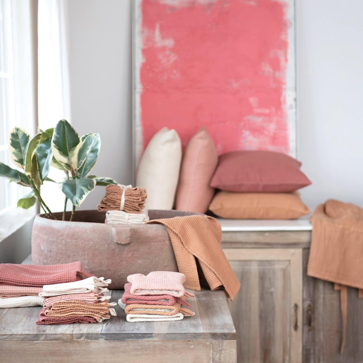 Hello Honey&#xAE; Terra Cotta Woven Linen &#x26; Cotton Waffle Pillow