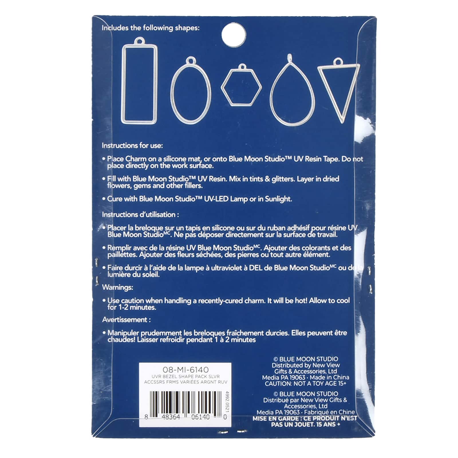 6 Pack: Blue Moon Studio&#x2122; UV Resin Craft Silver Simple Shapes Fillable Metal Charm Set