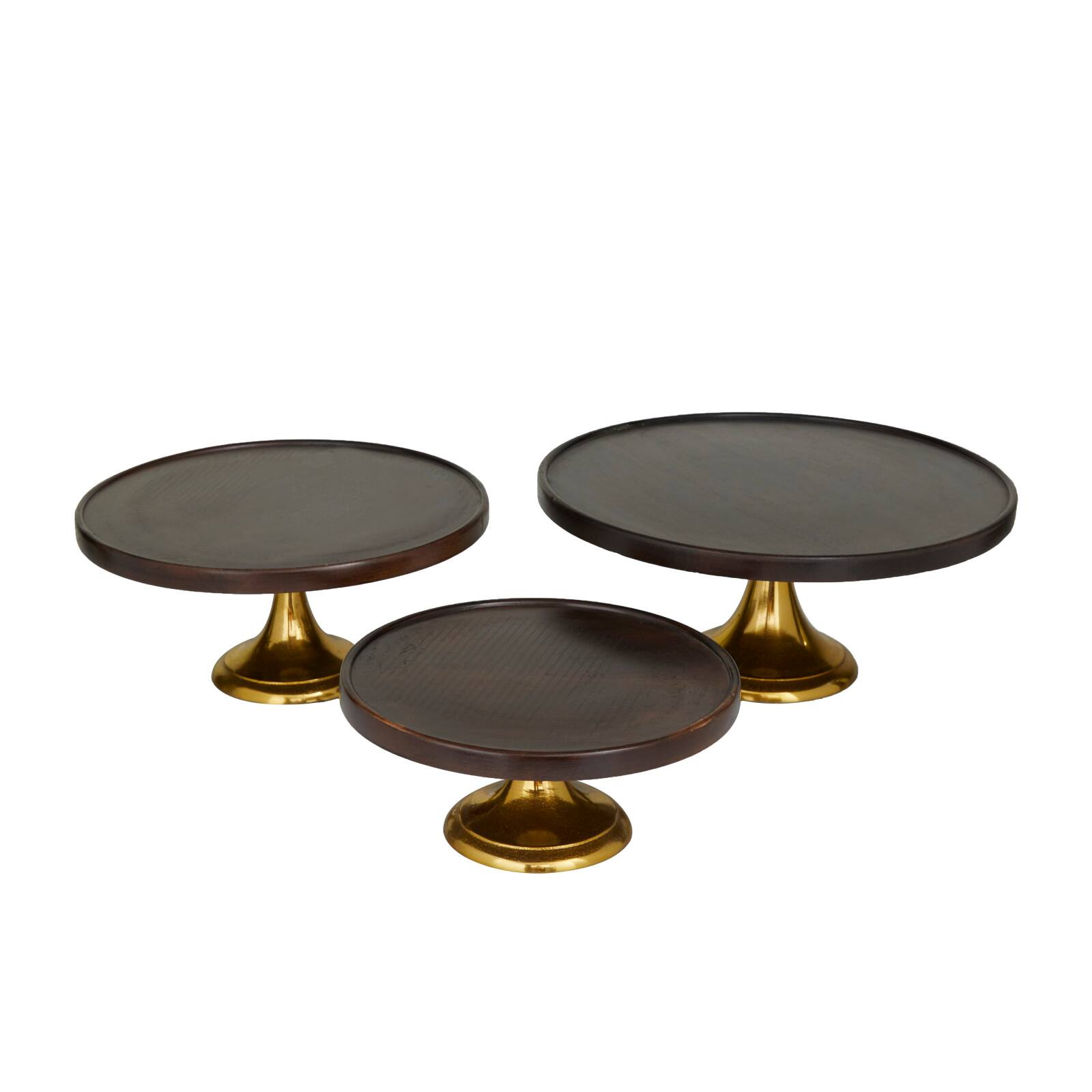 Dark Brown Mango Wood Modern Cake Stand, Set of 3" 14", 12", 10"