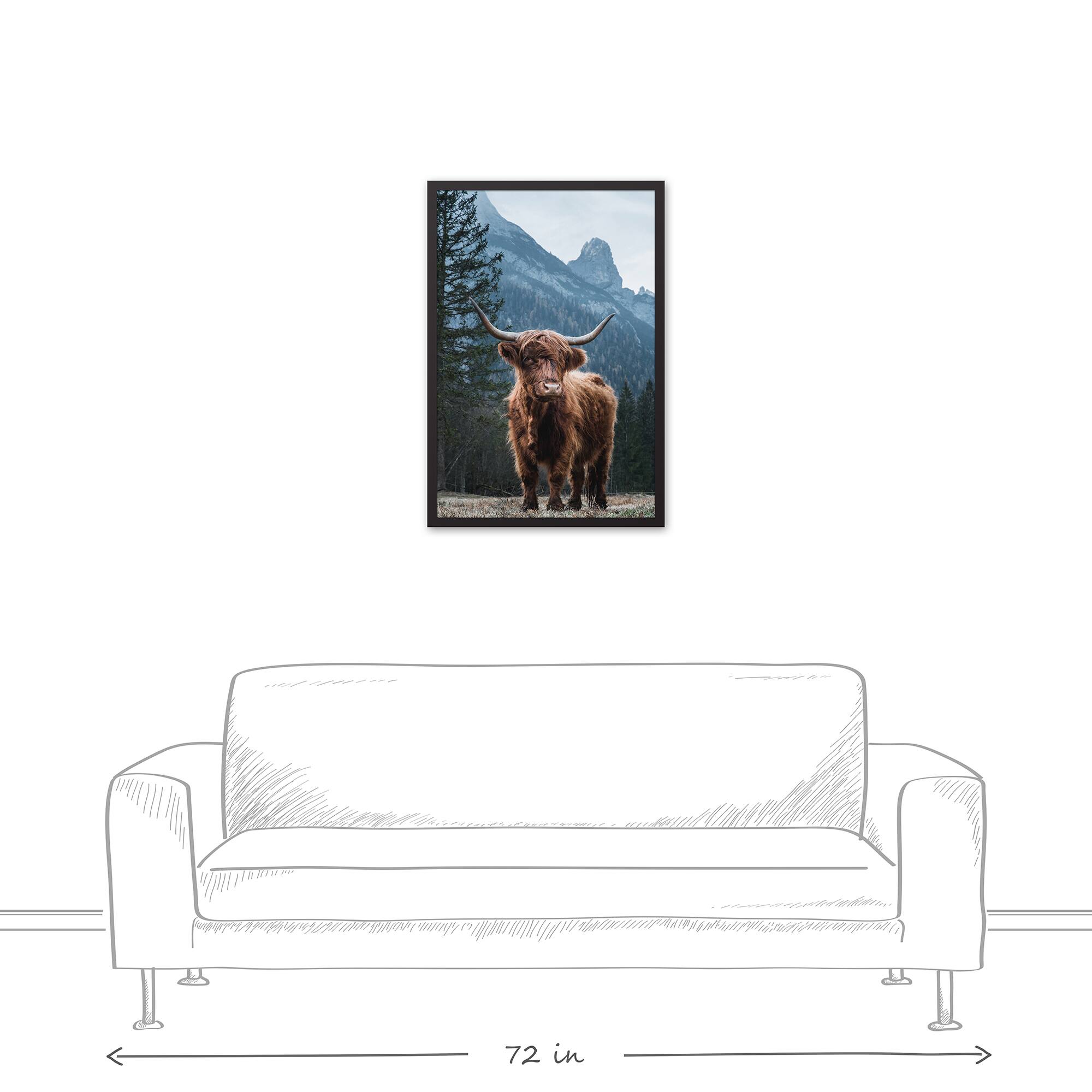 Moody Highland 21.73" x 31.73" Black Framed Canvas