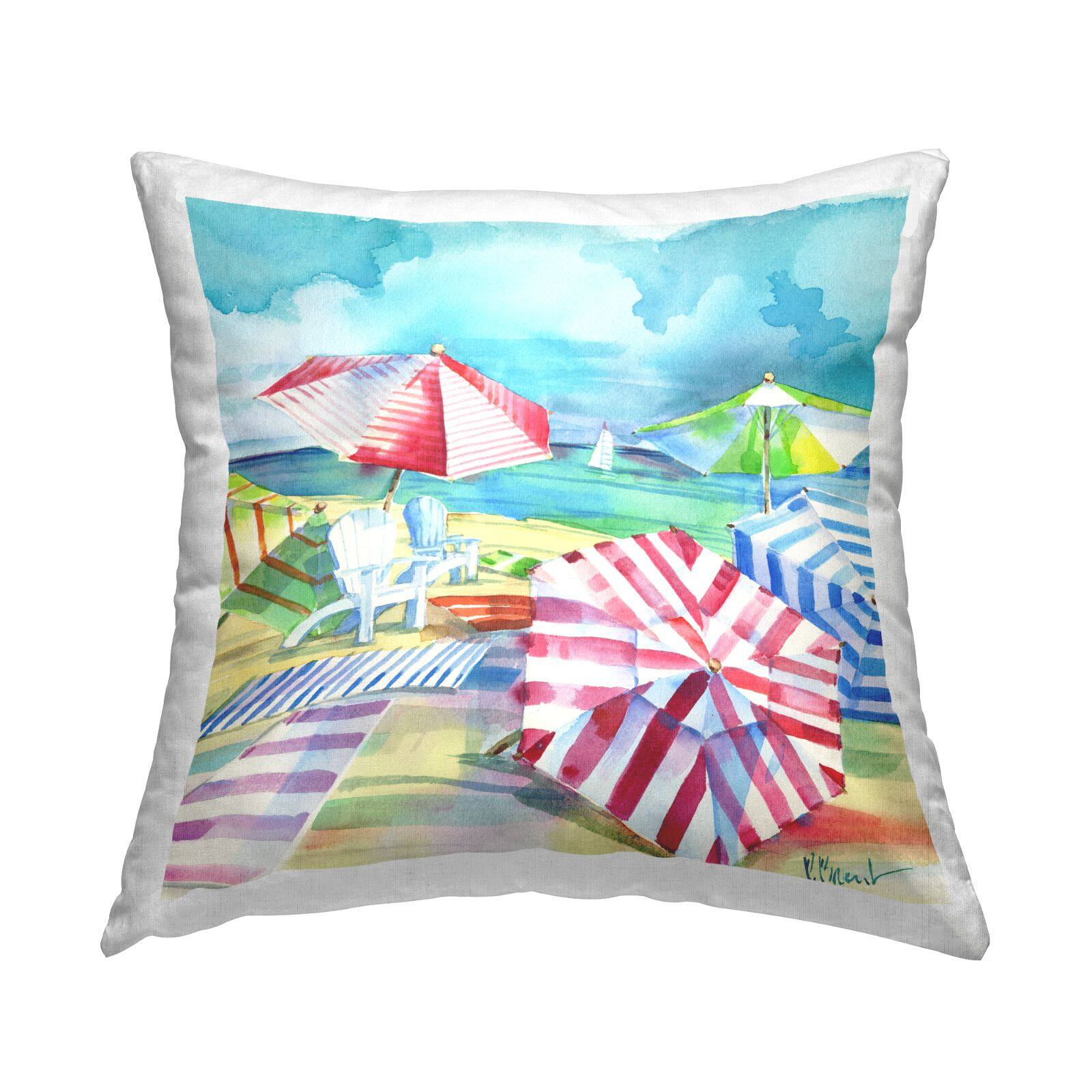 Stupell Industries Various Beach Umbrellas Coastal Summer Shore Throw Pillow, 18" x 18"