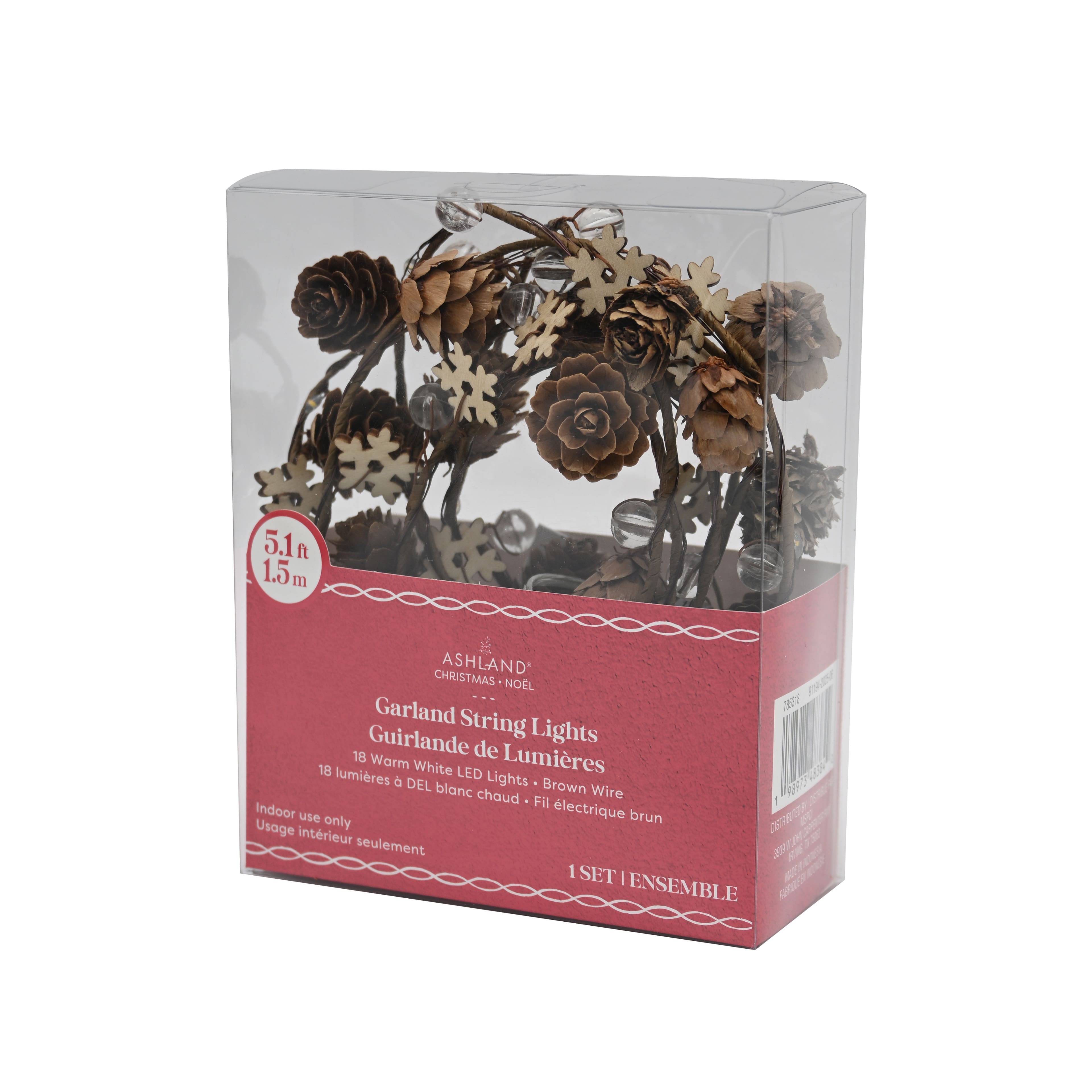 18ct. Warm White LED Pinecone &#x26; Snowflake Garland String Lights on Brown Wire by Ashland&#xAE;
