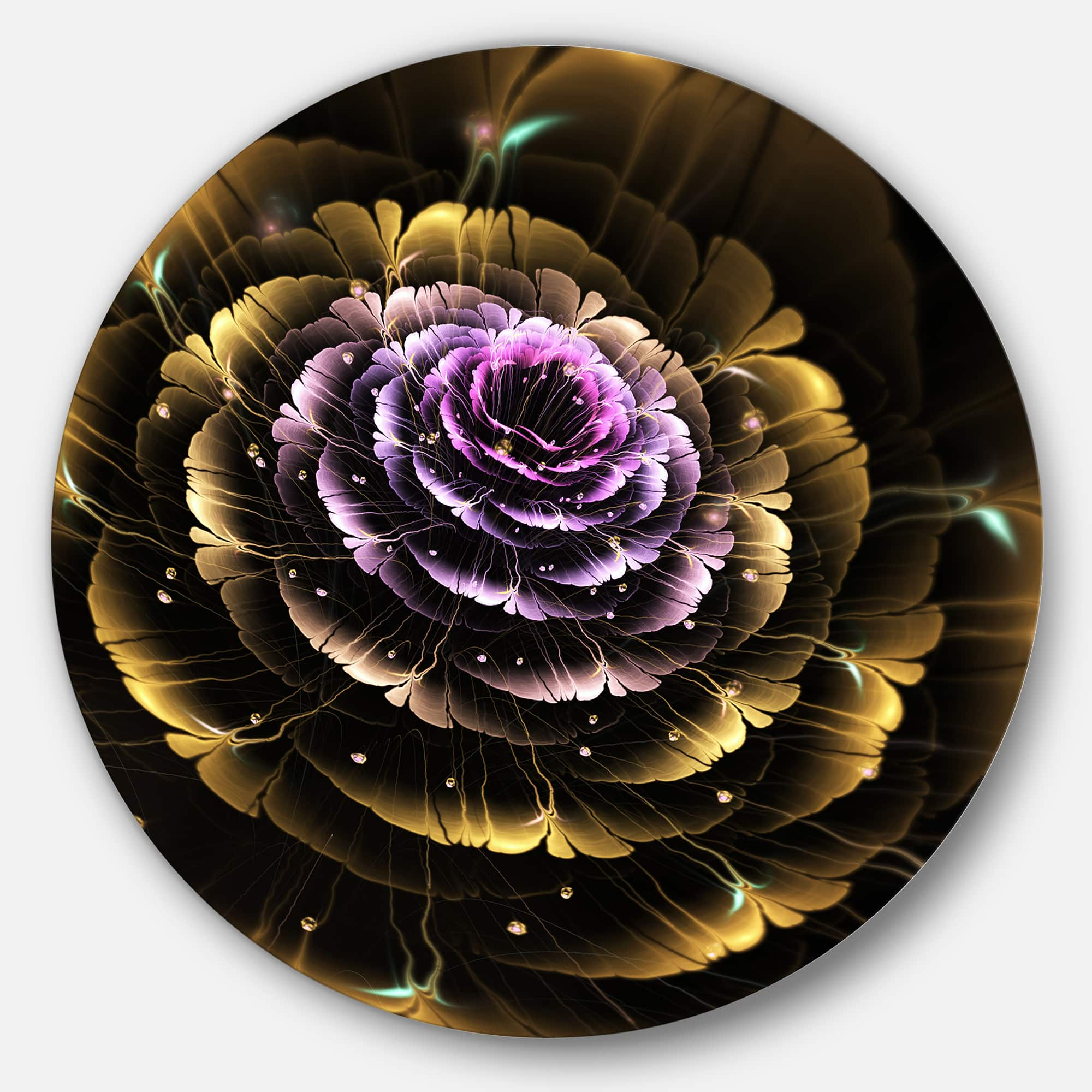 Designart - Perfect Fractal Flower in Gold and Purple&#x27; Floral Metal Circle Wall Art