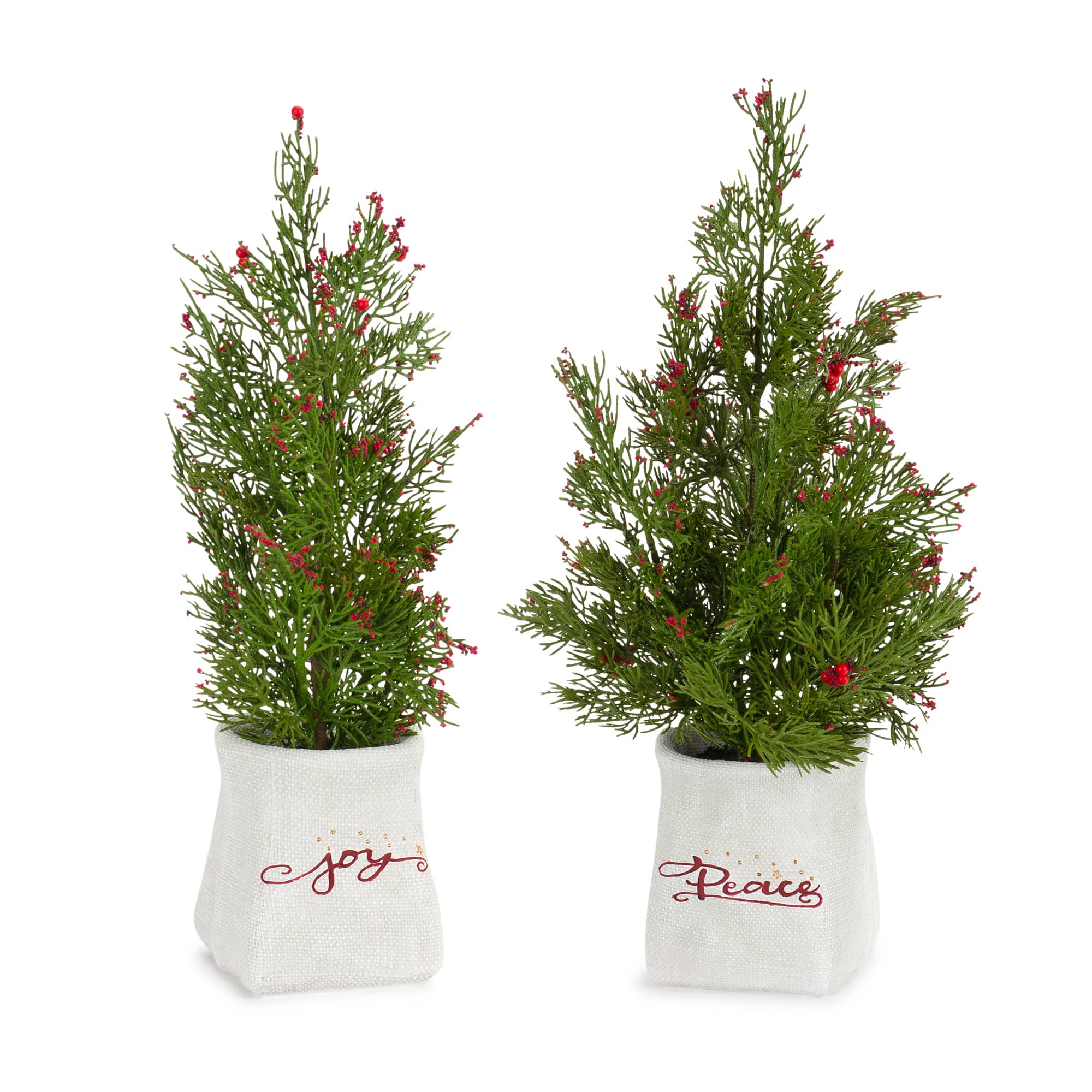 14.25" & 16.5" Unlit Pine Artificial Potted Christmas Tree Set