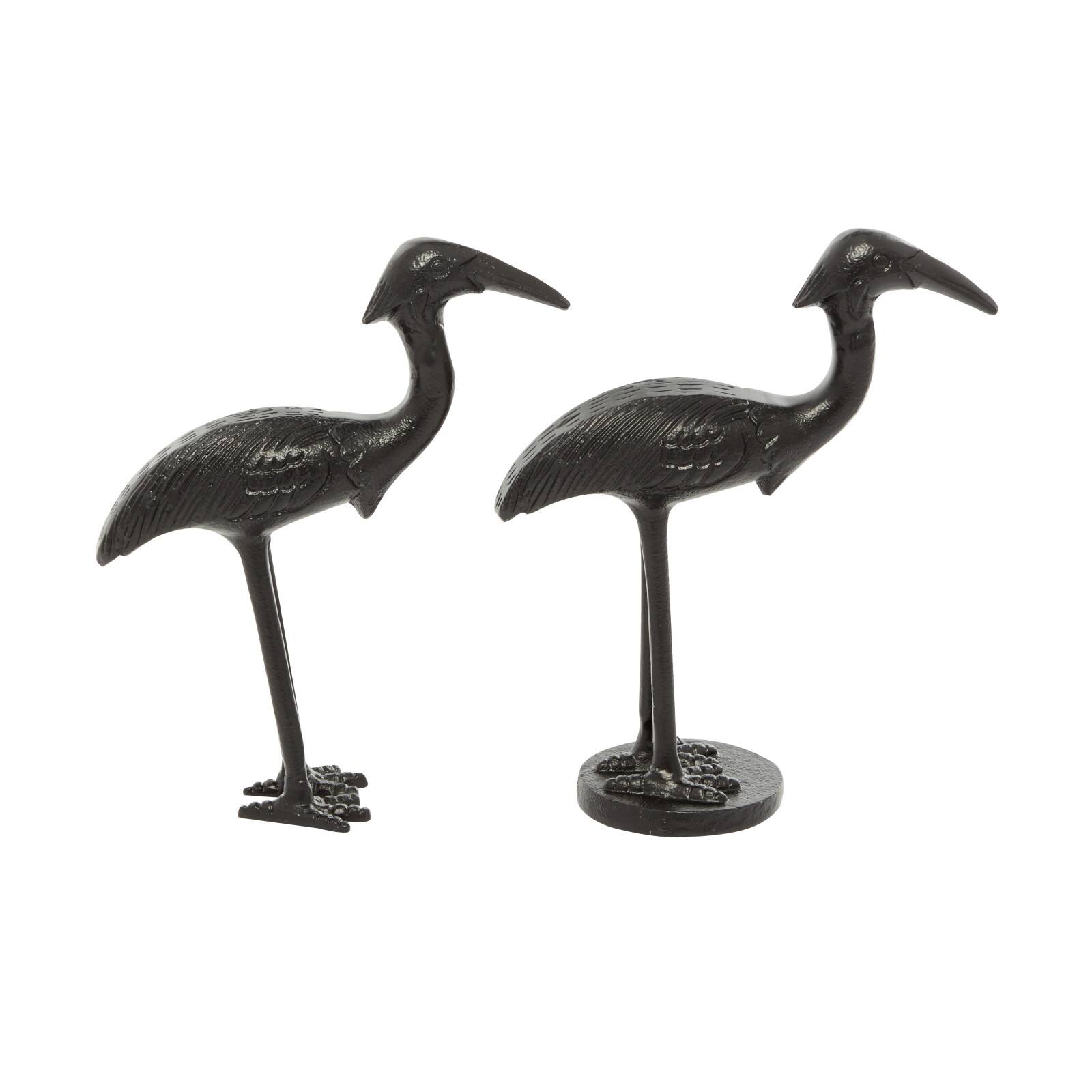 Set of 2 Black Aluminum Traditional Bird Sculpture, 7&#x22; x 9&#x22;