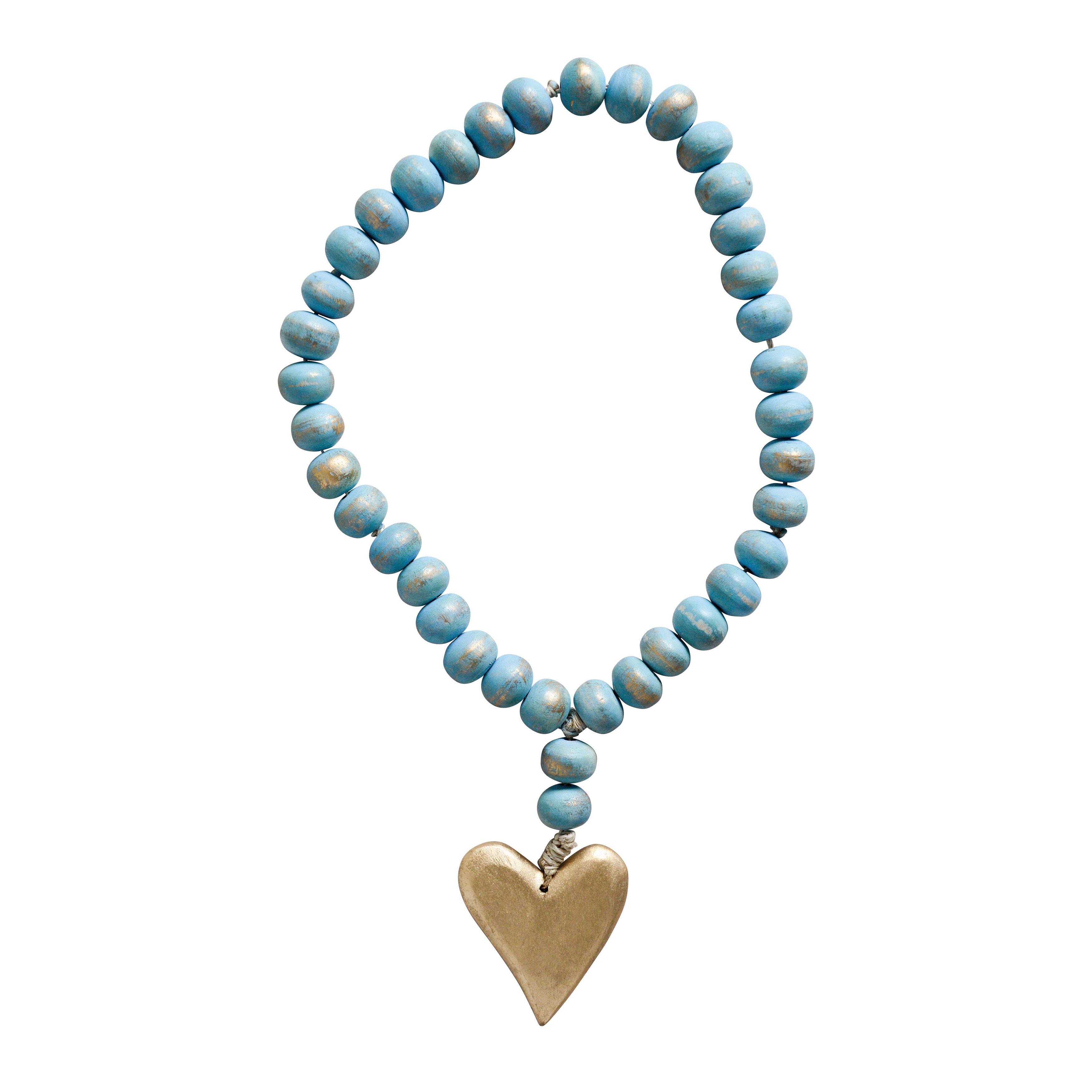 Hello Honey&#xAE; Aqua Mango Wood Bead Strand With Gold Heart Pendant