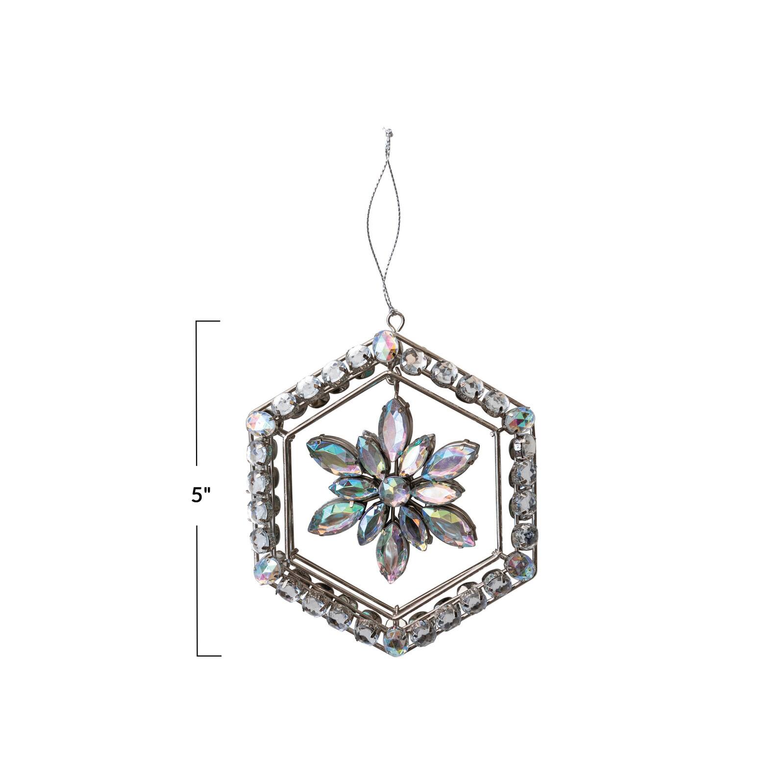 Hello Honey® Silver Hexagon Framed Acrylic Jewel Snowflake Ornament