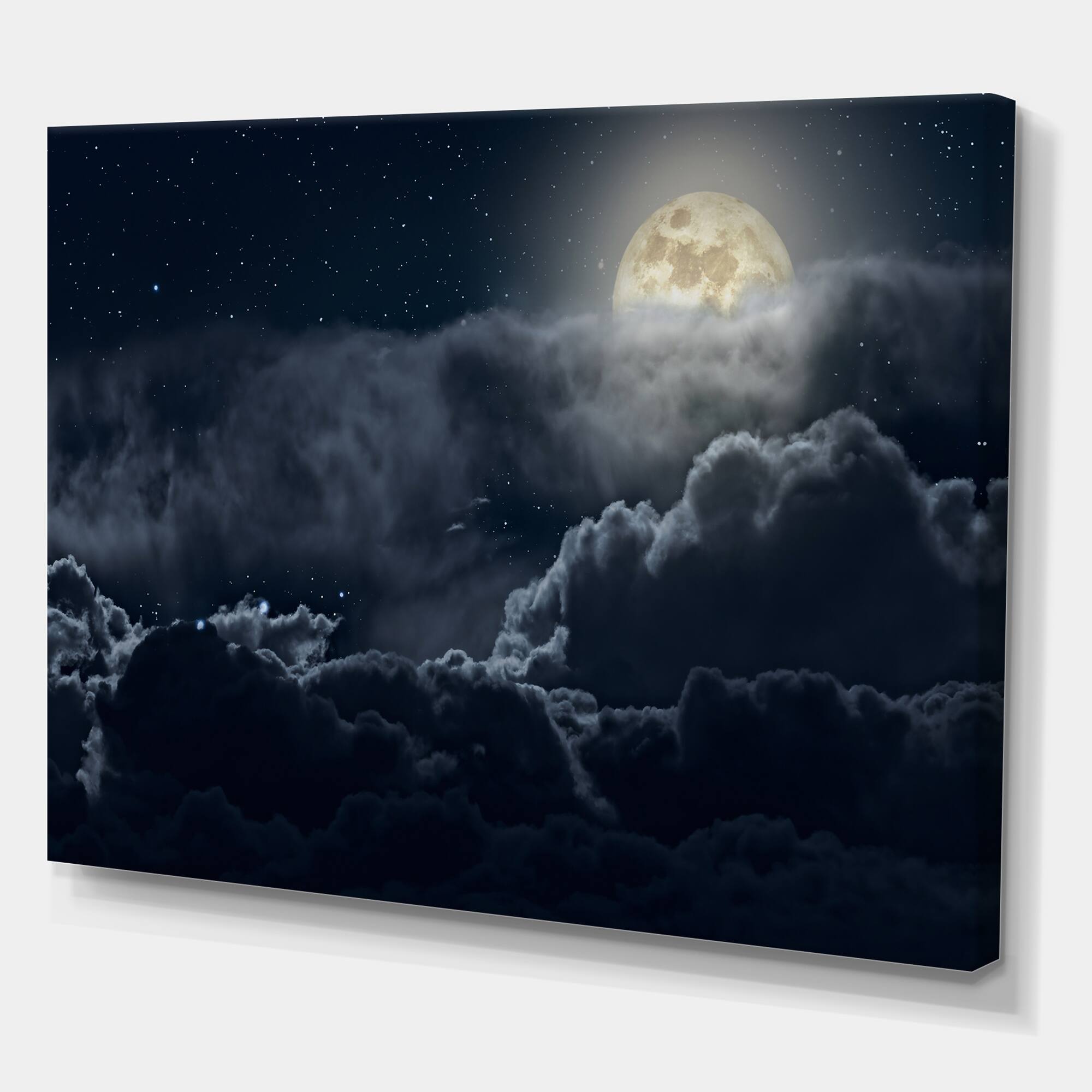 Designart - Cloudy Full Moon Night - Nautical & Coastal Canvas Wall Art Print