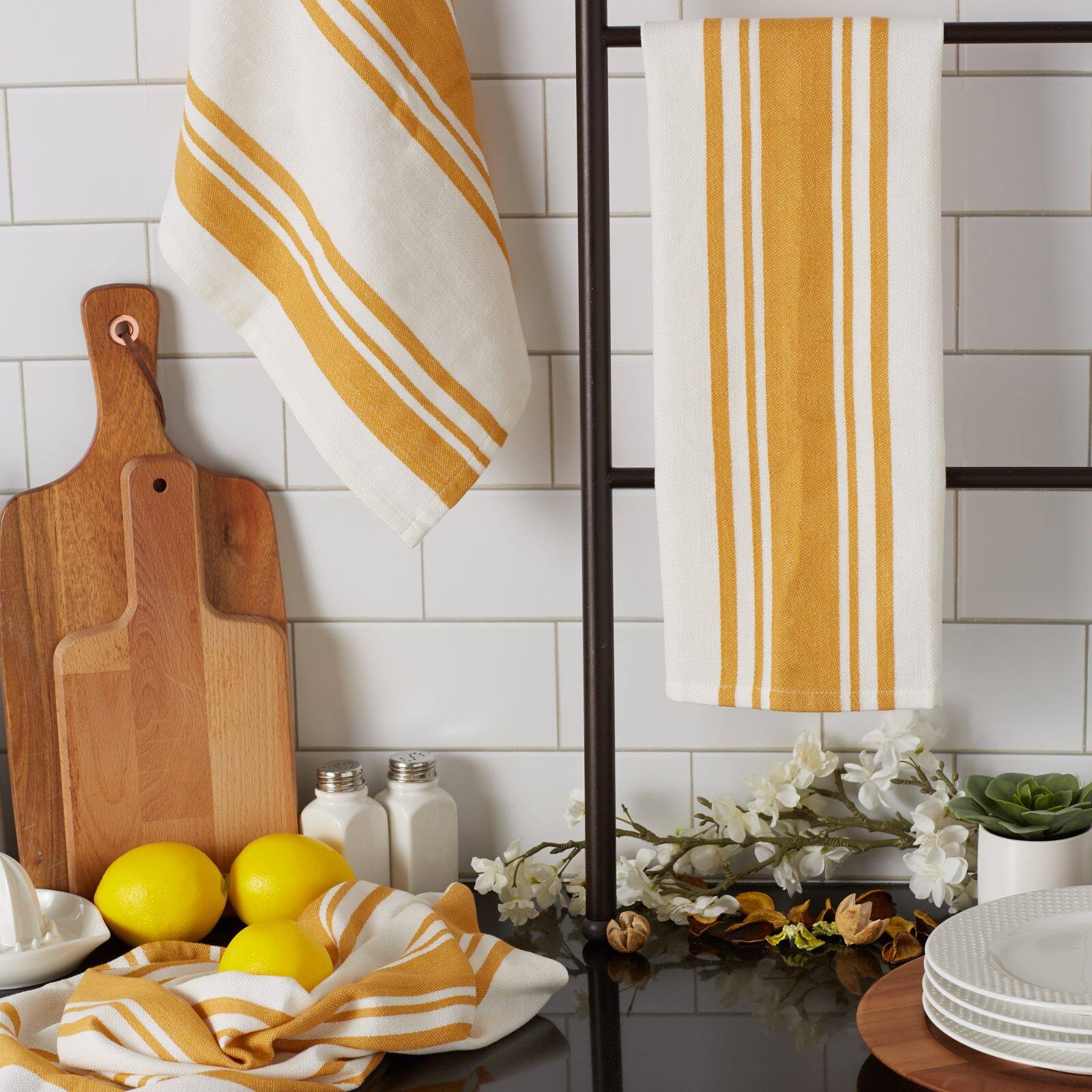 DII&#xAE; Honey Gold Chef Stripe Dish Towels, 3ct.
