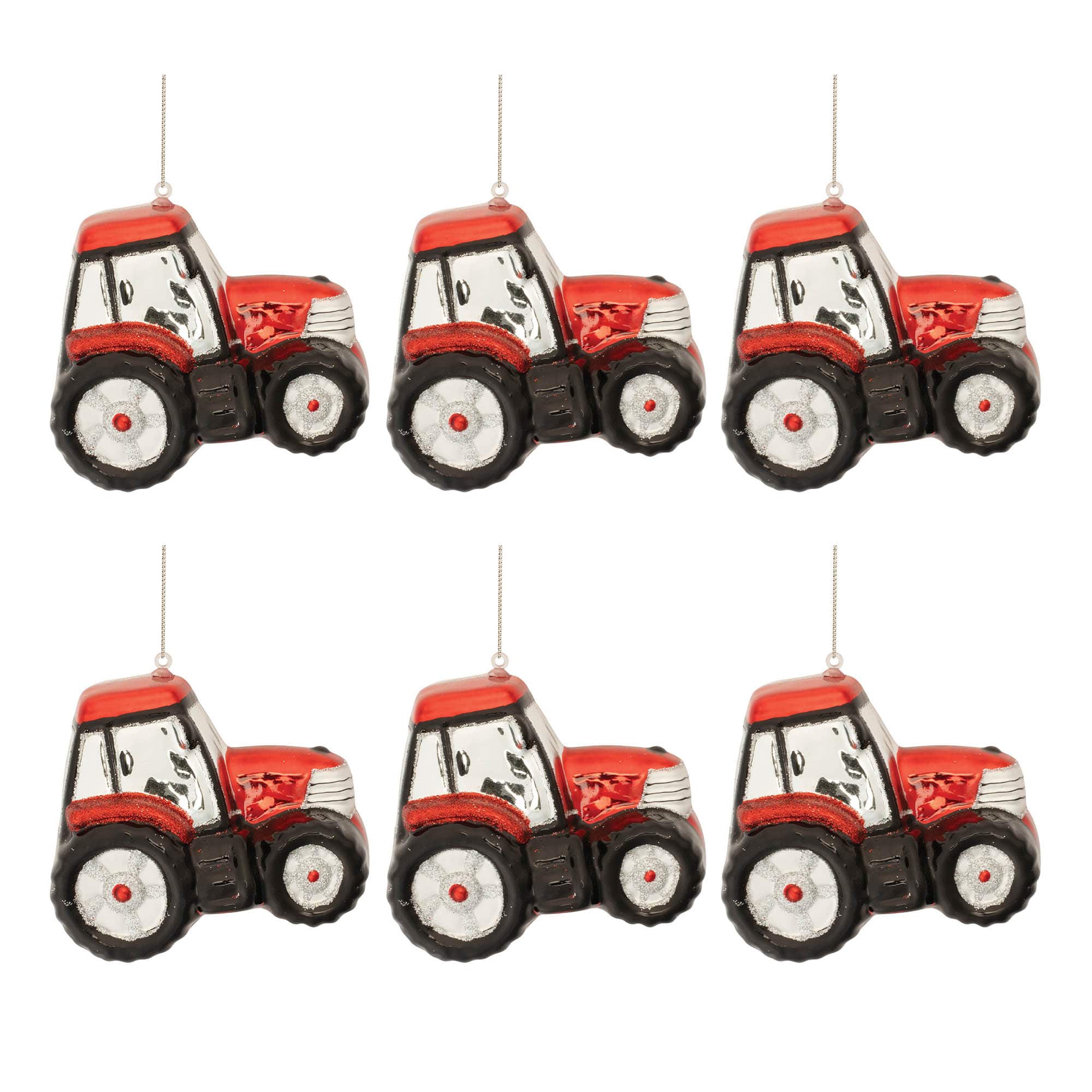 Glittered Glass Tractor Christmas Ornaments, 6ct.
