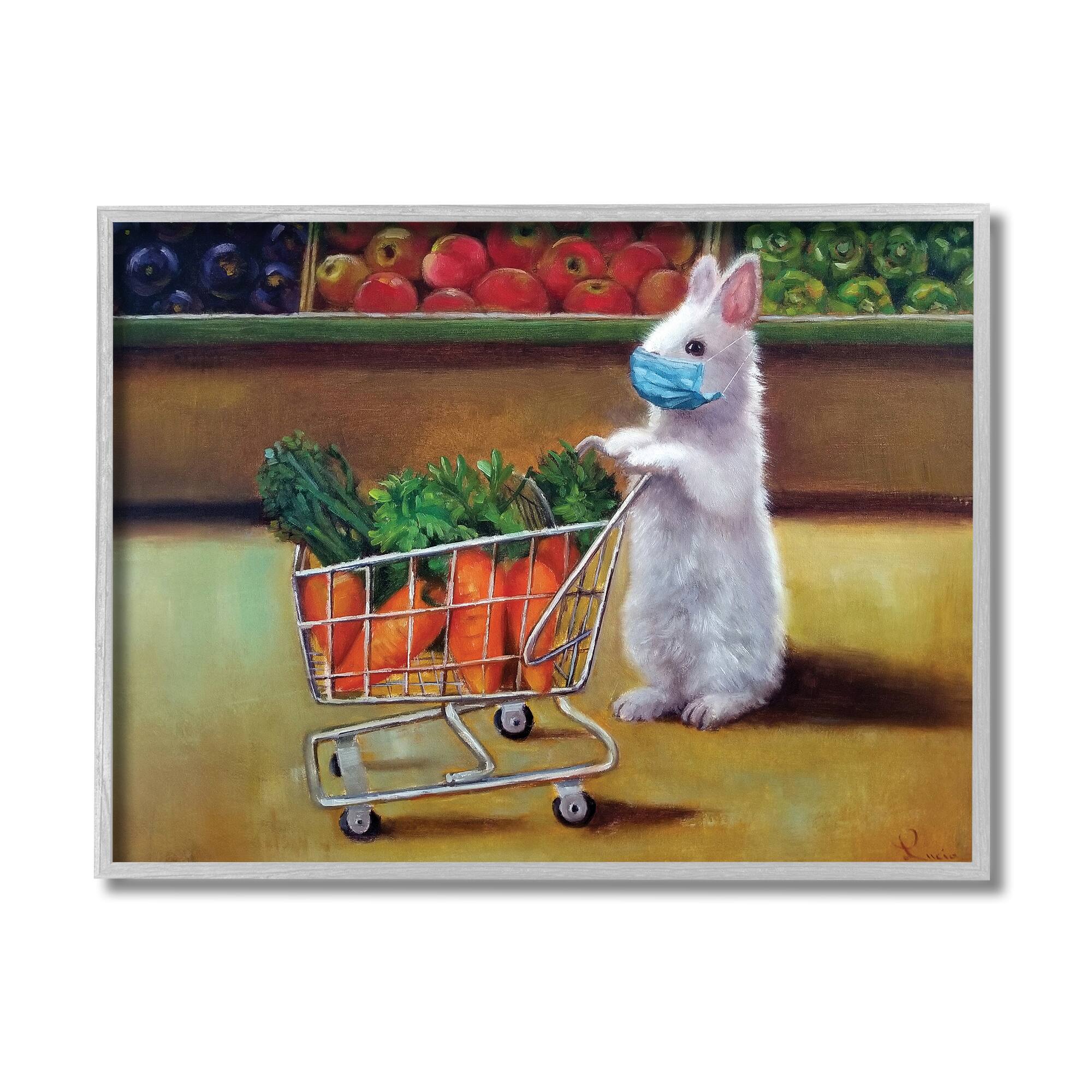 Stupell Industries Bunny Shopping in Face Mask Wall Art in Gray Frame