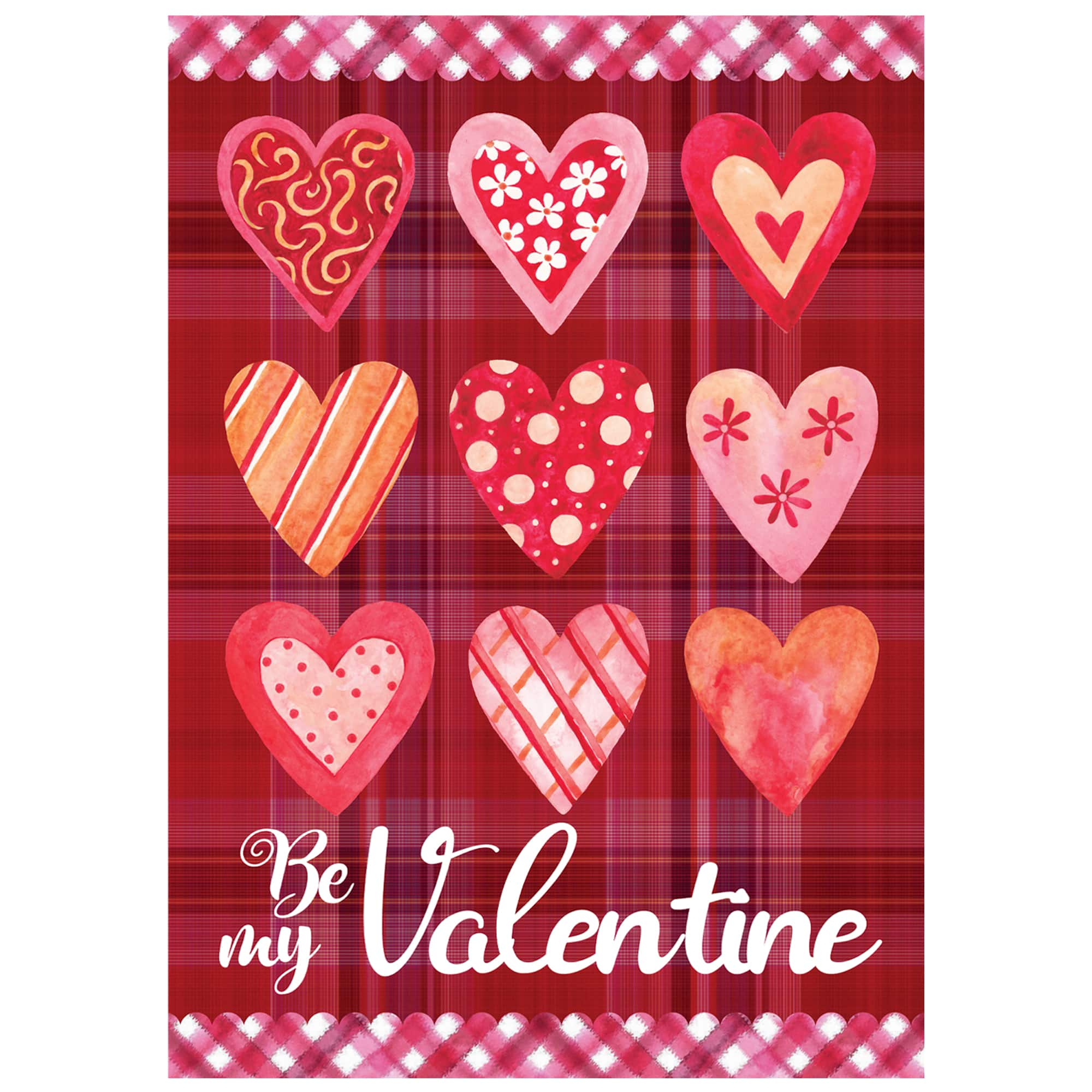 Be My Valentine Large Plaid &#x26; Heart Outdoor House Flag