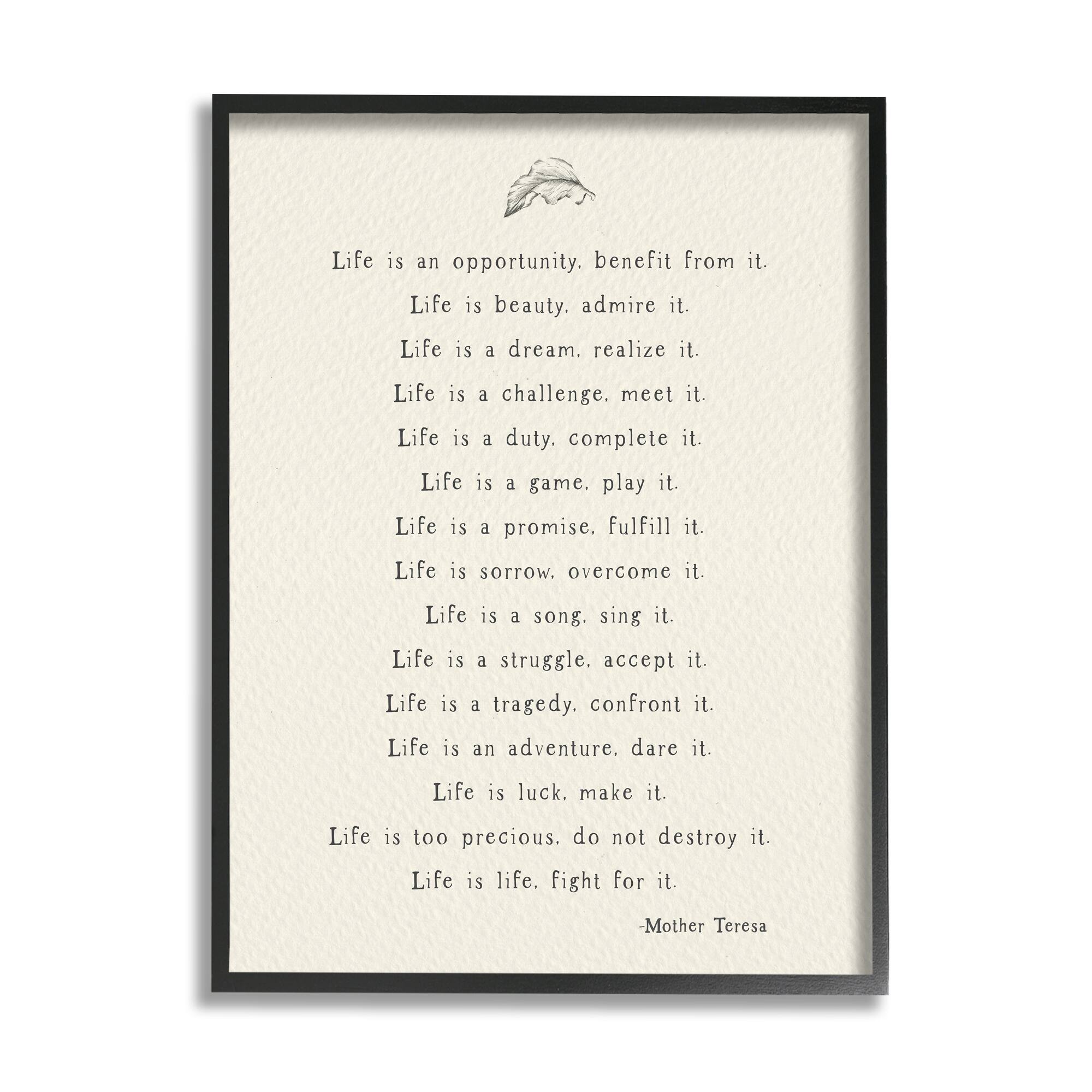 Stupell Industries Uplifting Inspirational Mother Theresa Life Quote Framed Giclee Art