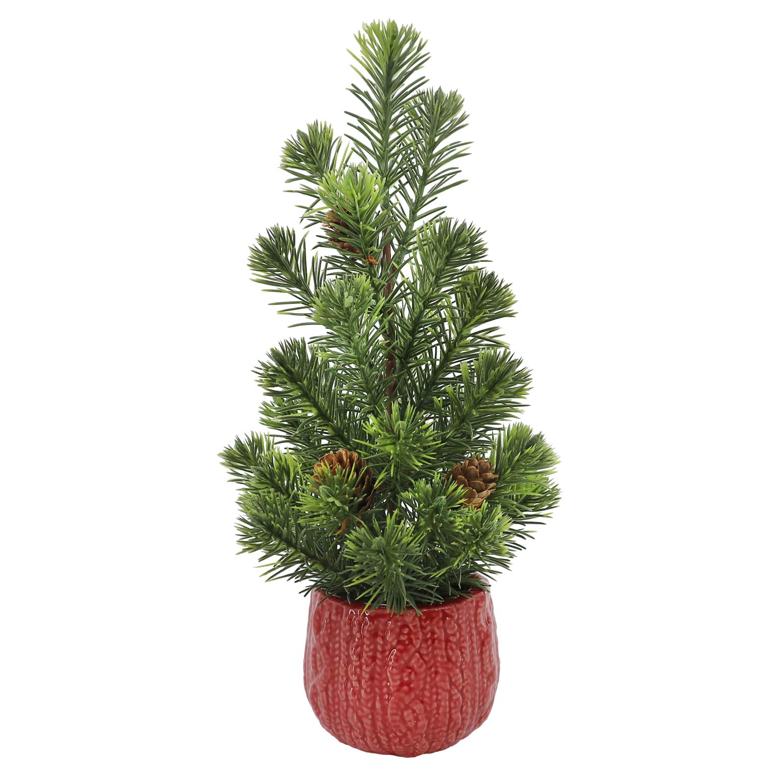 Sapin de No&#xEB;l artificiel non illumin&#xE9; avec pin et pommes de pin de 30,4&#xA0;cm dans un pot en c&#xE9;ramique rouge d&#x2019;Ashland