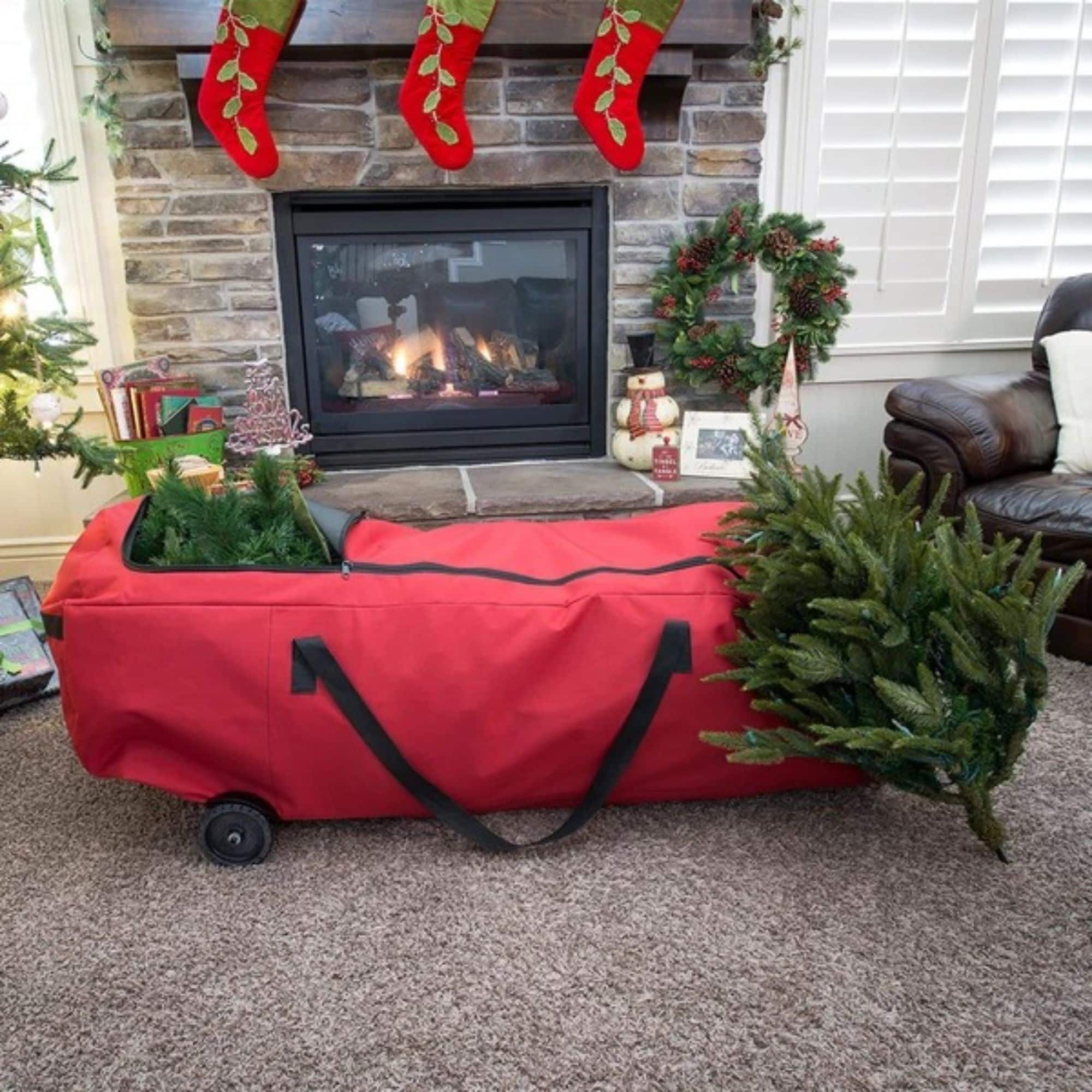 56&#x22; Red EZ Roller Christmas Tree Storage Bag with Wheels