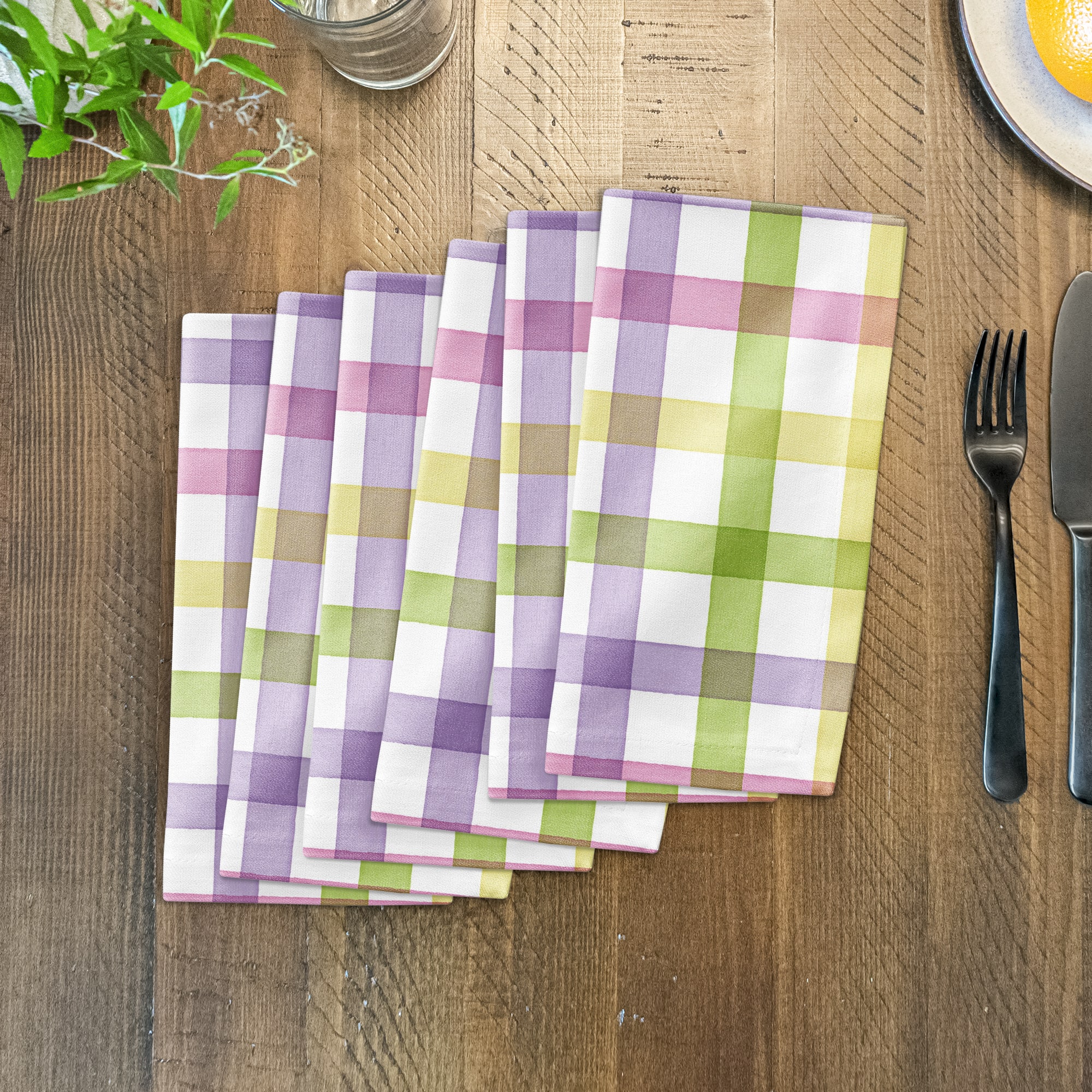 Pastel Plaid Napkin 10" x 10" Cotton Twill Napkin