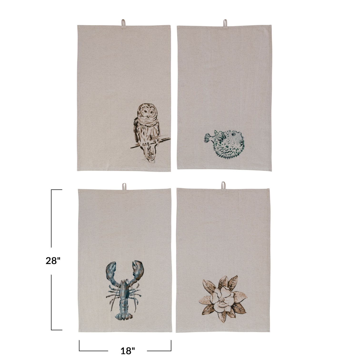 Nature Prints Motif Cotton &#x26; Linen Decorative Tea Towels with Loops Set